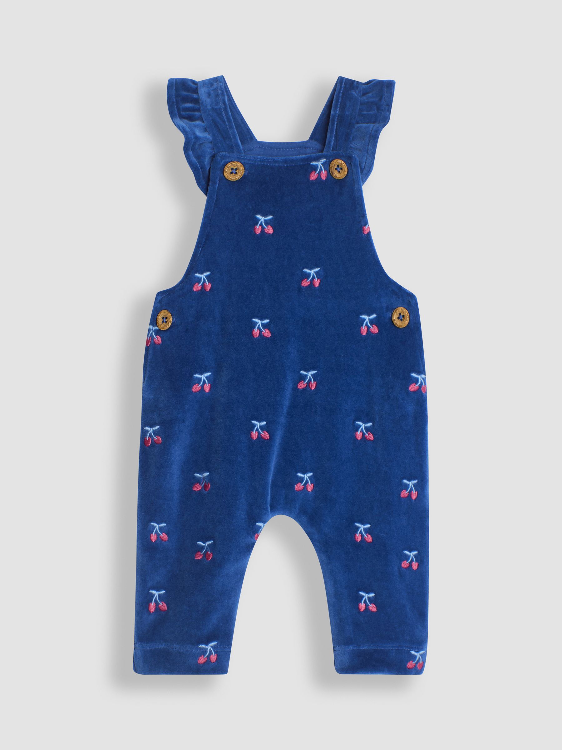 Navy Blue Cherry Embroidered Velour Dungarees and Top Set - Image 2 of 6