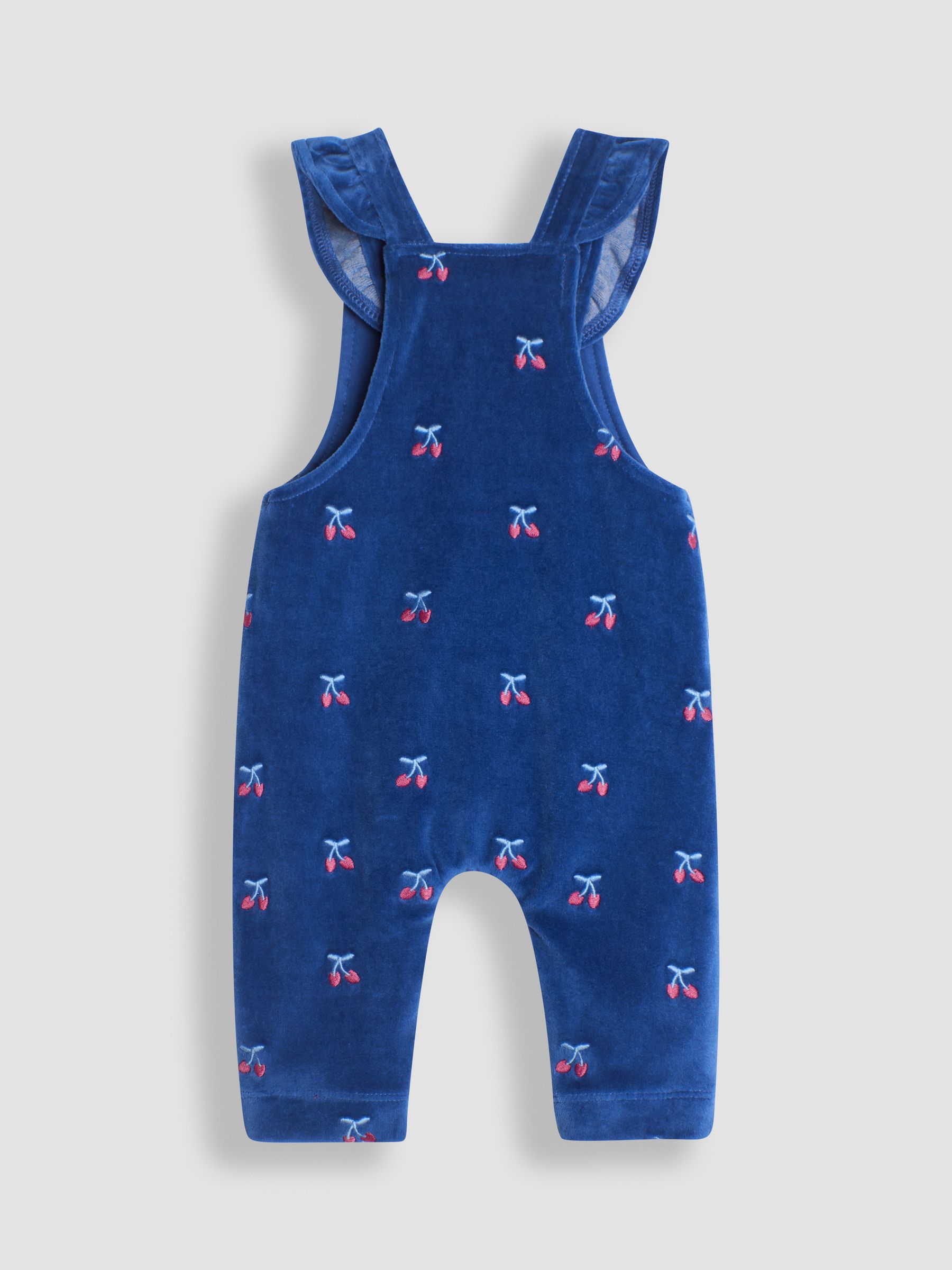 Navy Blue Cherry Embroidered Velour Dungarees and Top Set - Image 3 of 6