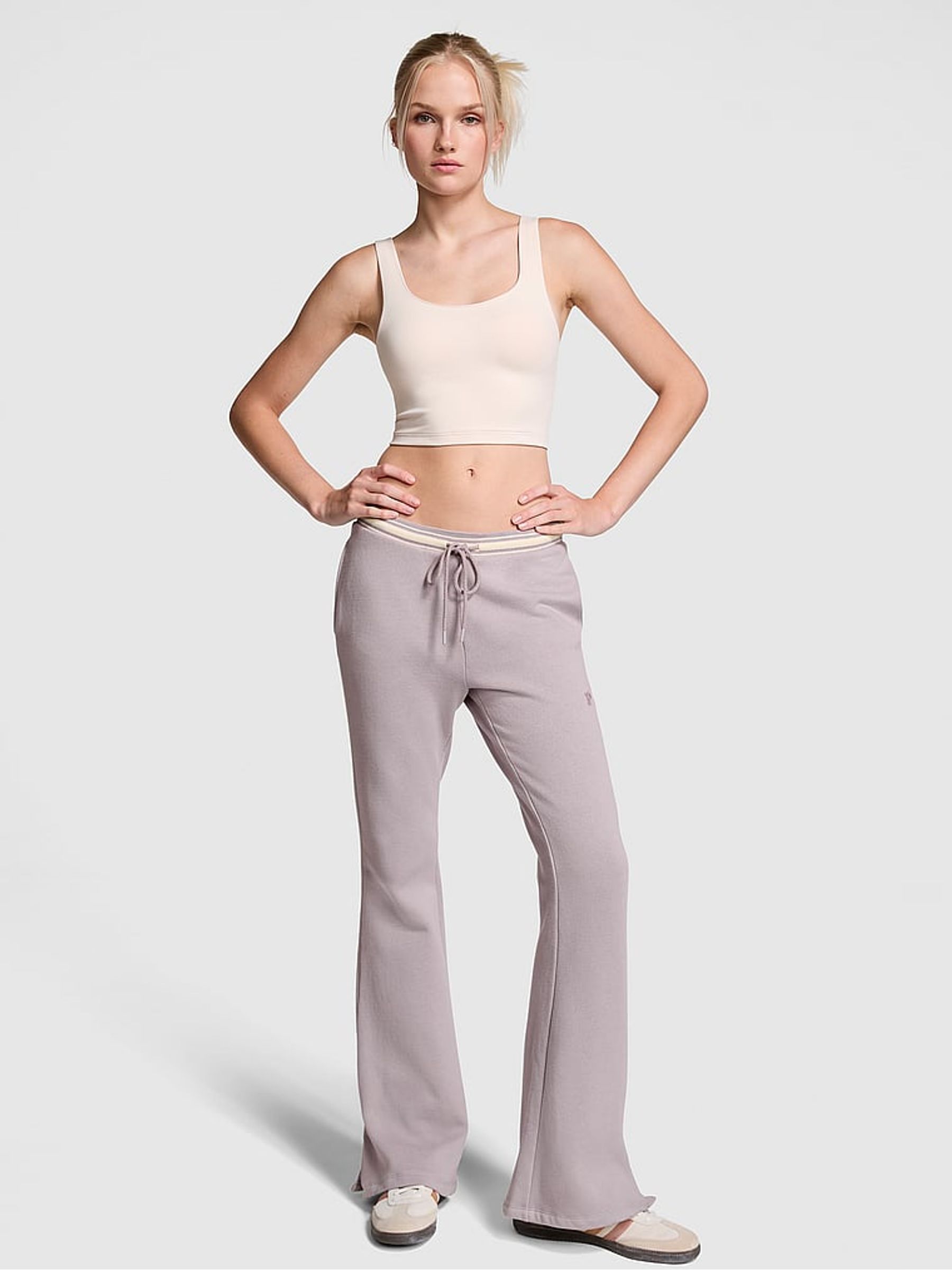 Dusty Purple Knitted Flare Fleece Joggers - Image 1 of 1