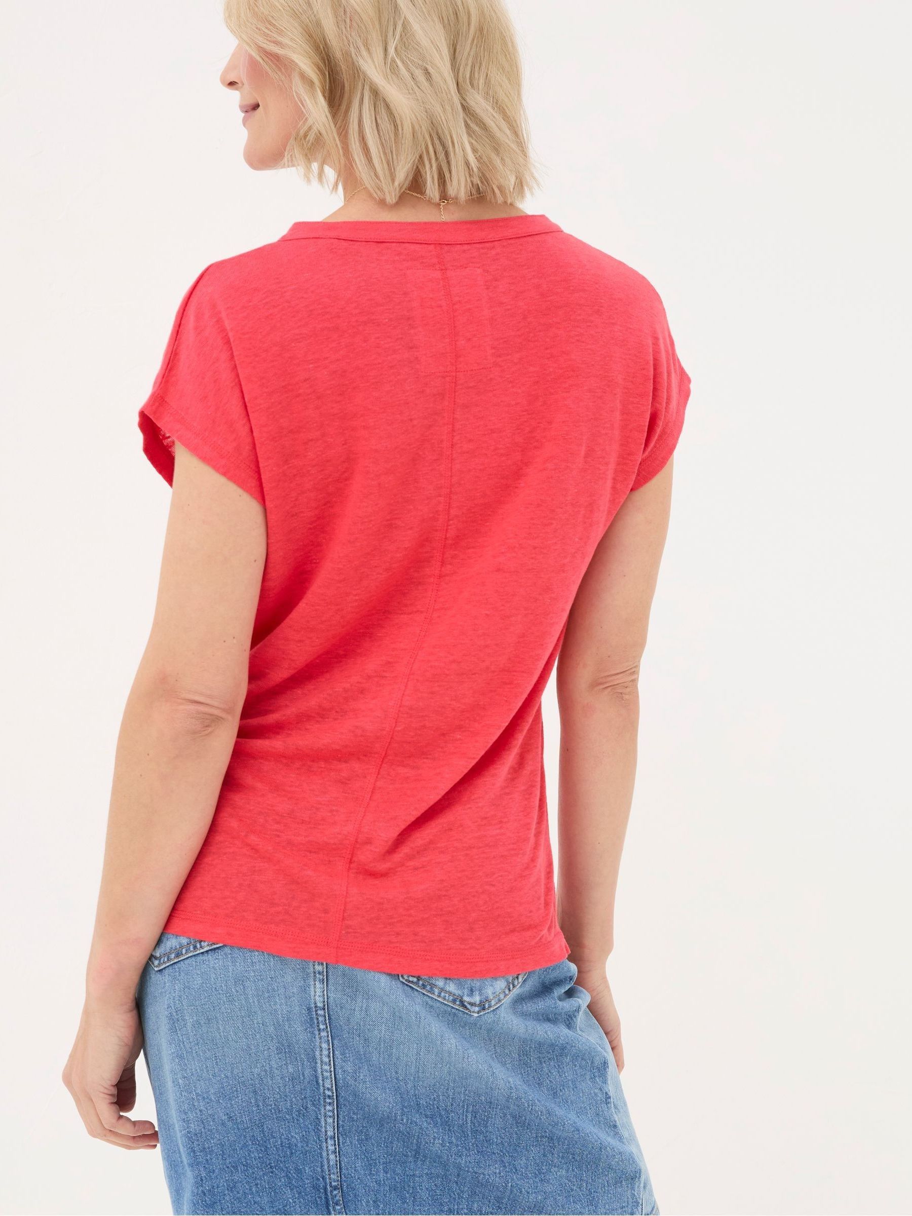 Red Linen Notch Neck Top - Image 2 of 4