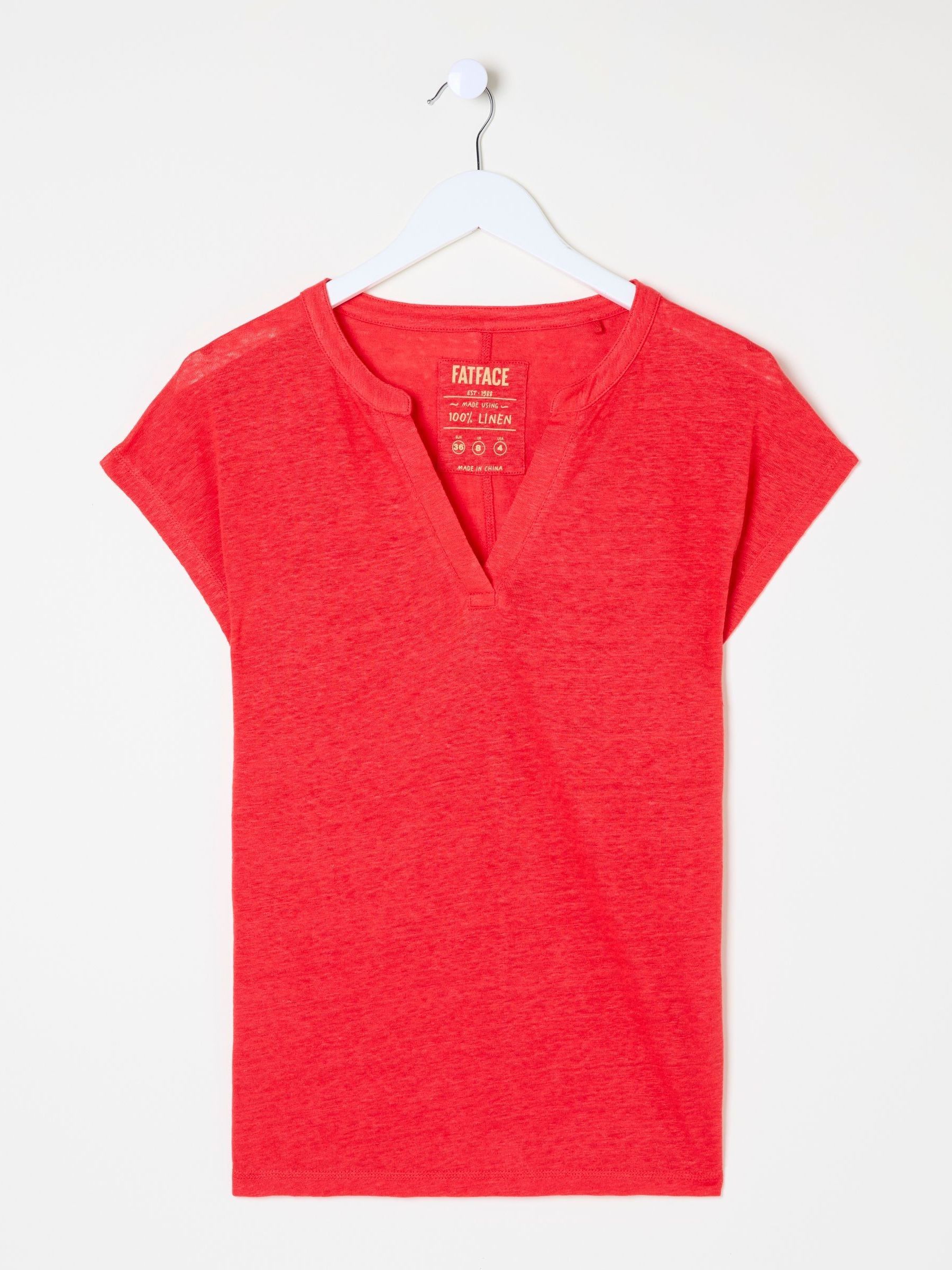 Red Linen Notch Neck Top - Image 4 of 4