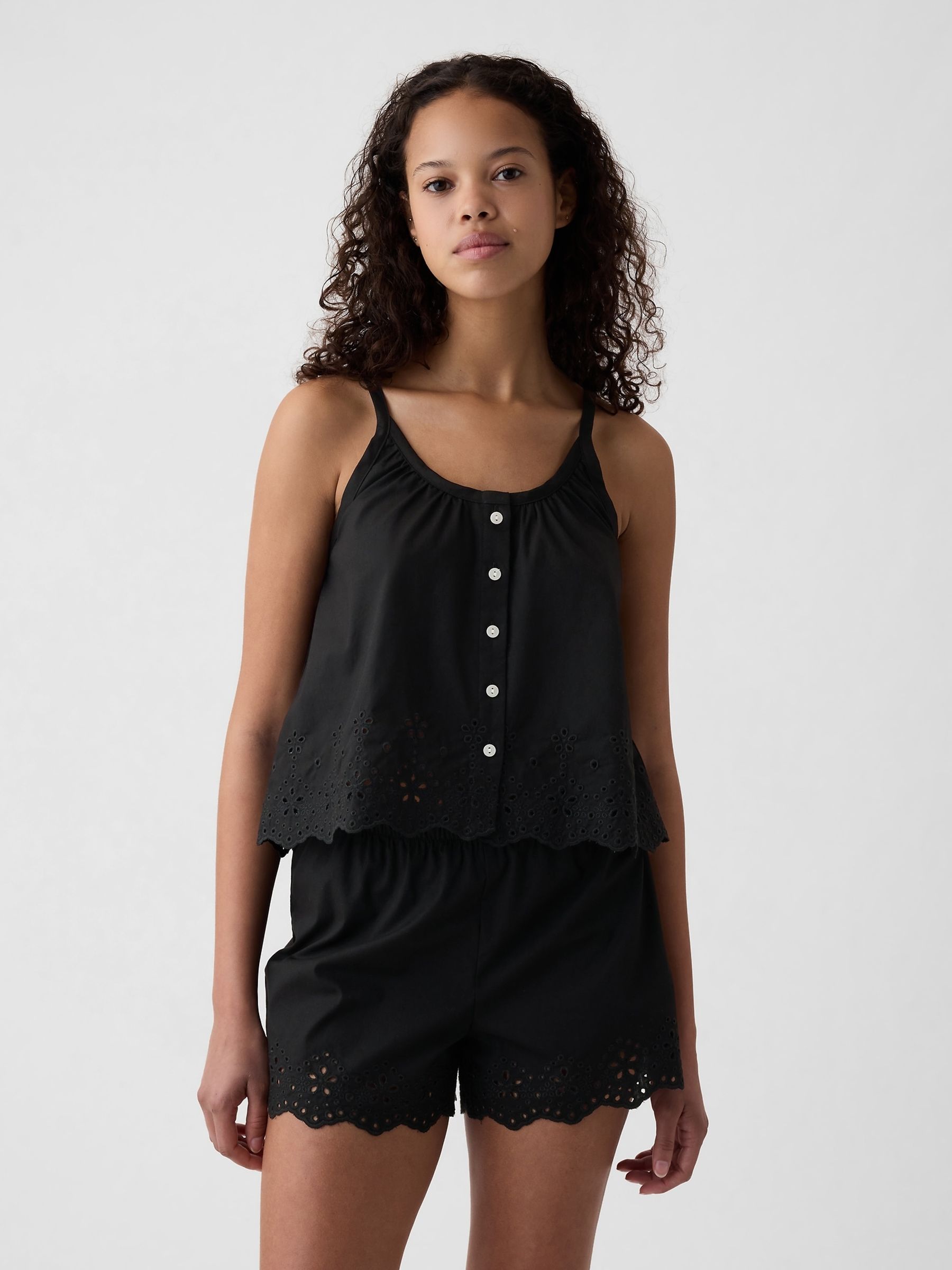 Black Eyelet Poplin Pyjama Vest - Image 1 of 4