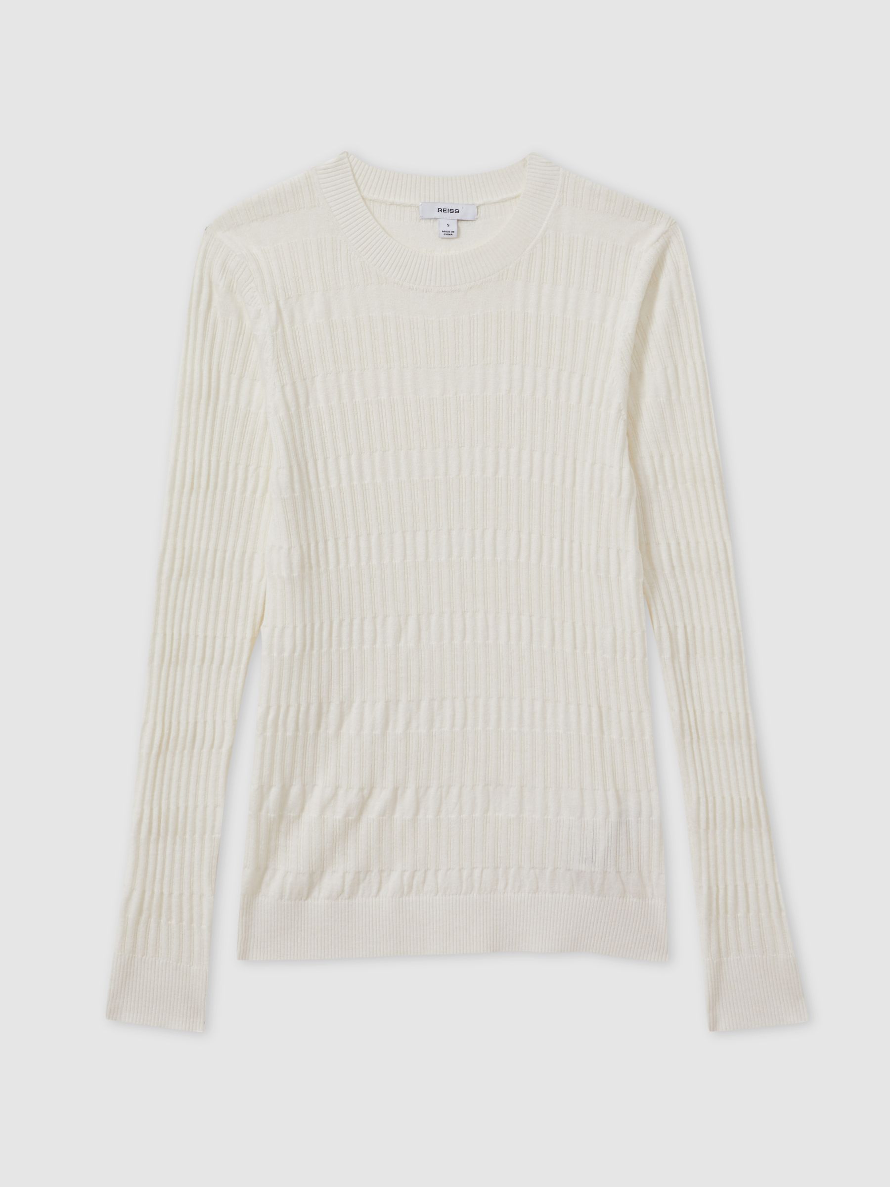Ribbed Crew Neck Top in Ivory - Image 2 of 6