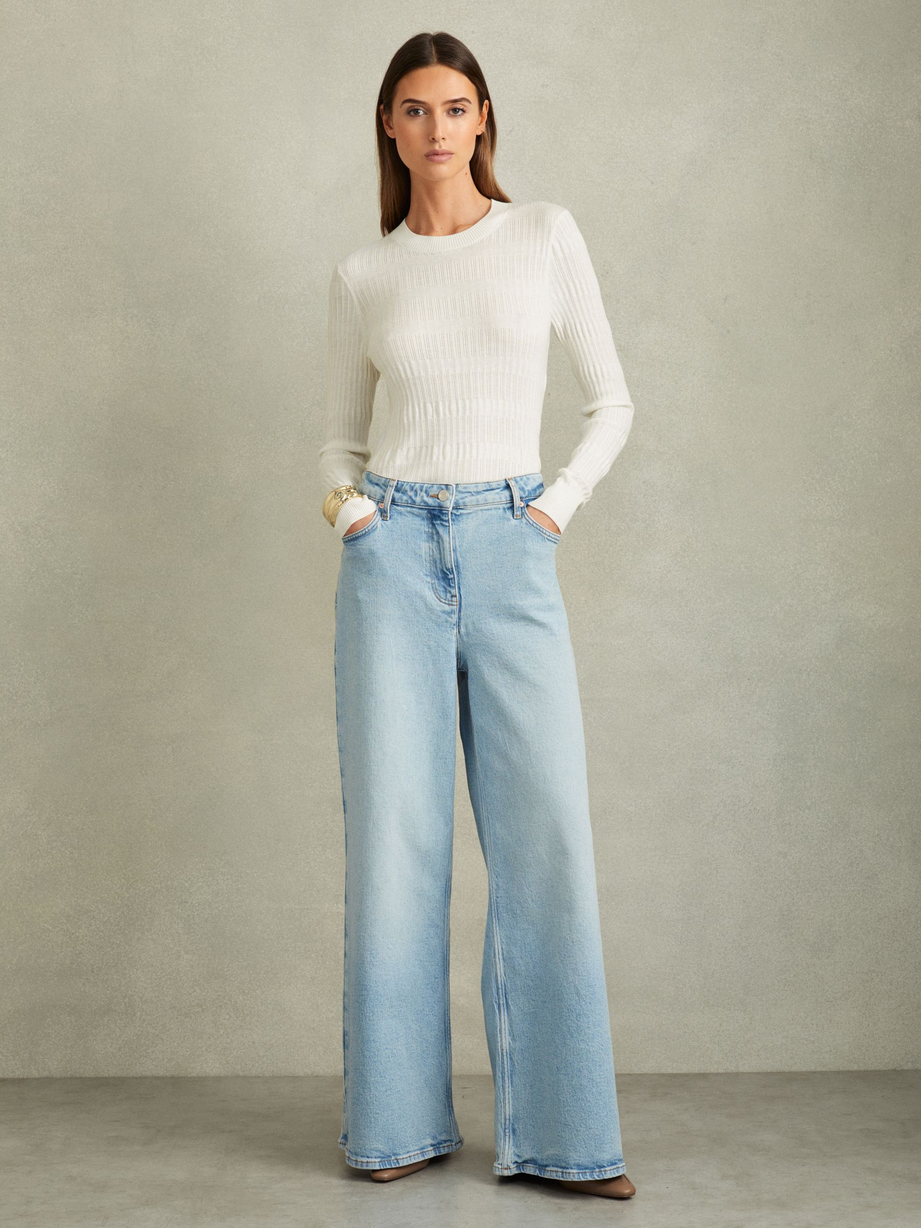 Ribbed Crew Neck Top in Ivory - Image 3 of 6