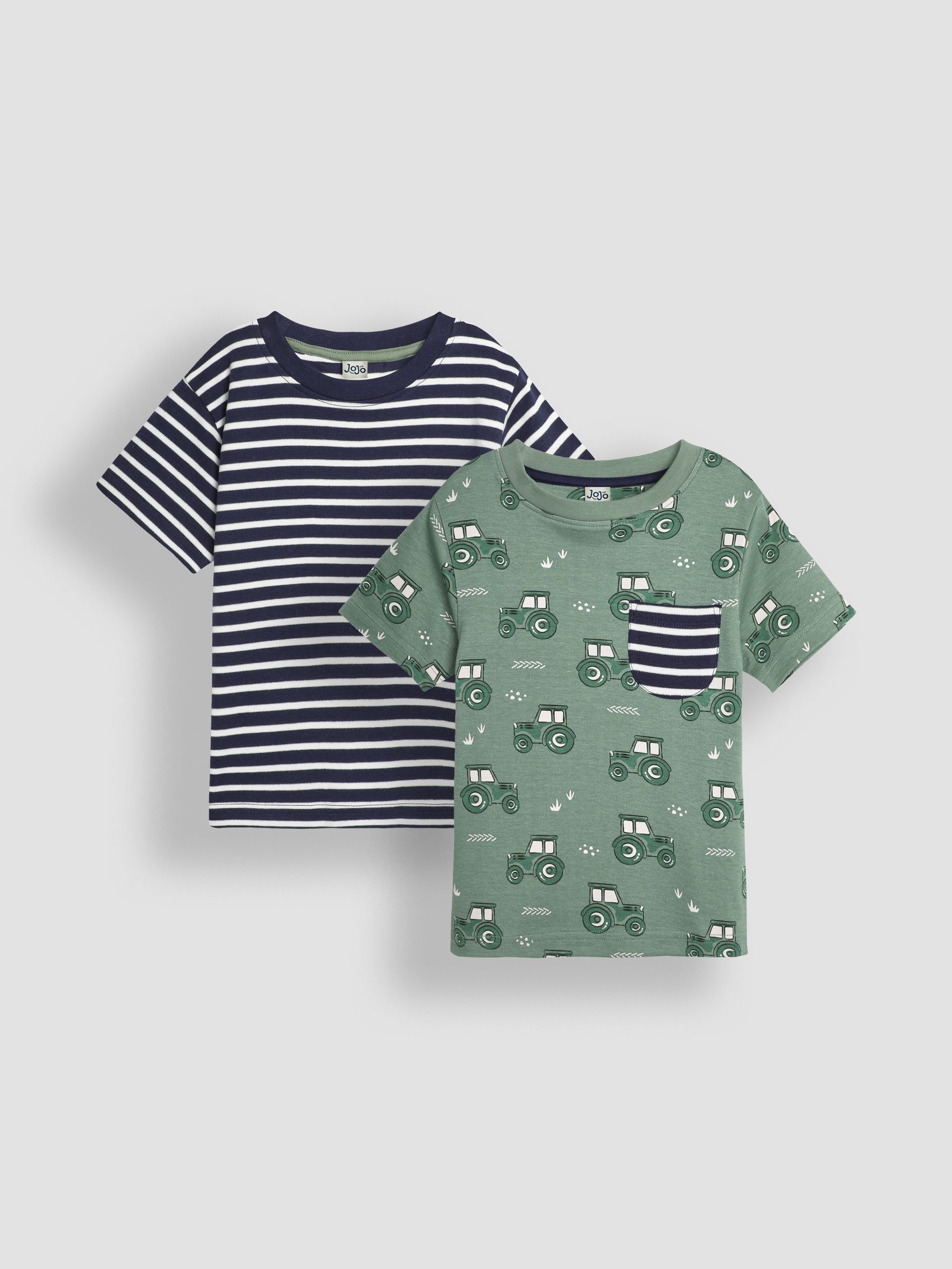 Green 2-Pack Tractor Print & Stripe T-Shirts - Image 1 of 5
