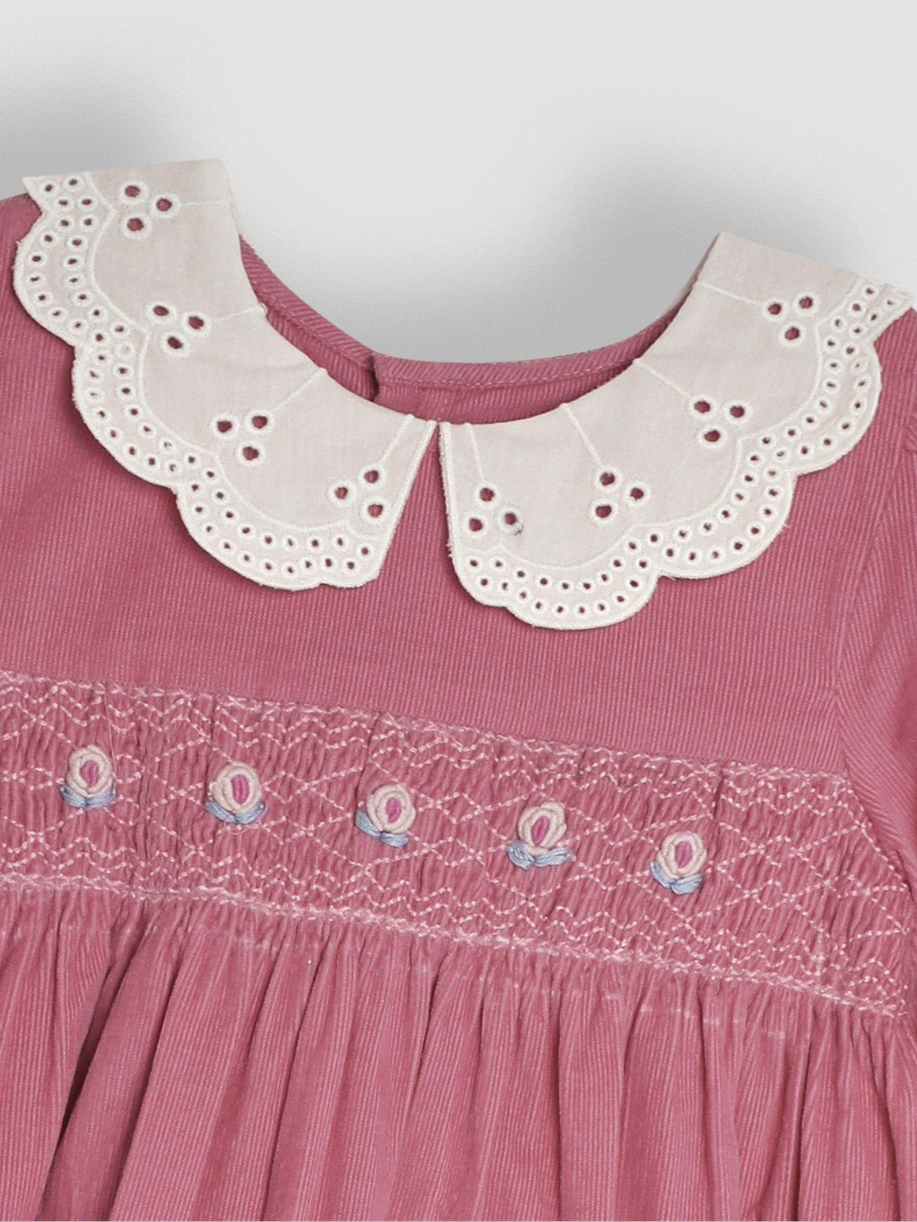 Pink Floral Embroidered Smocked Cord Dress - Image 3 of 3