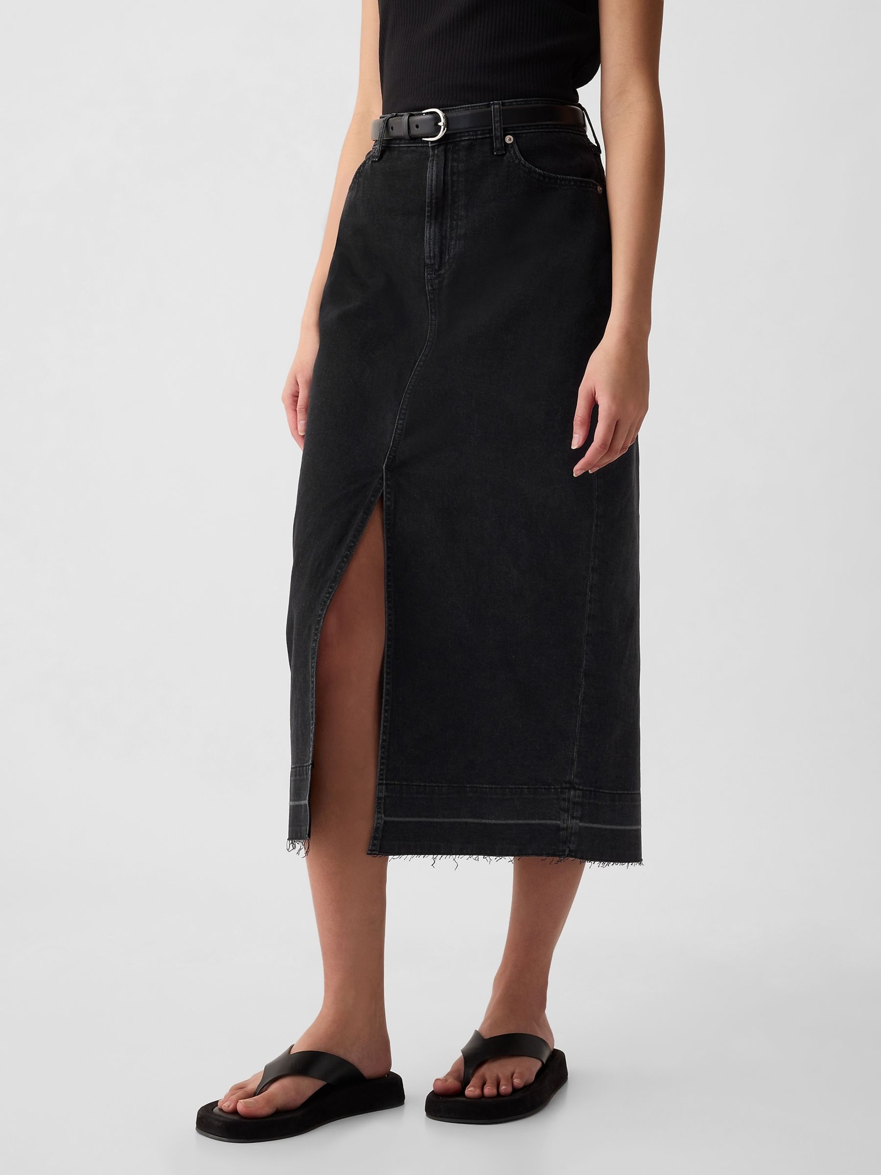 Black Denim Midi Skirt - Image 2 of 5