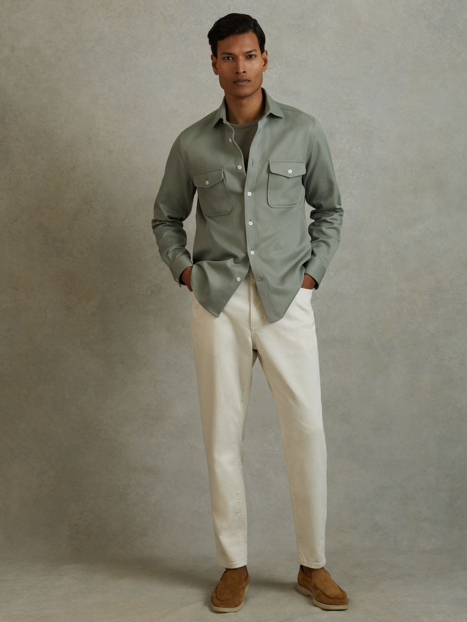 Cotton Canvas Overshirt in Sage Green - Image 3 of 6