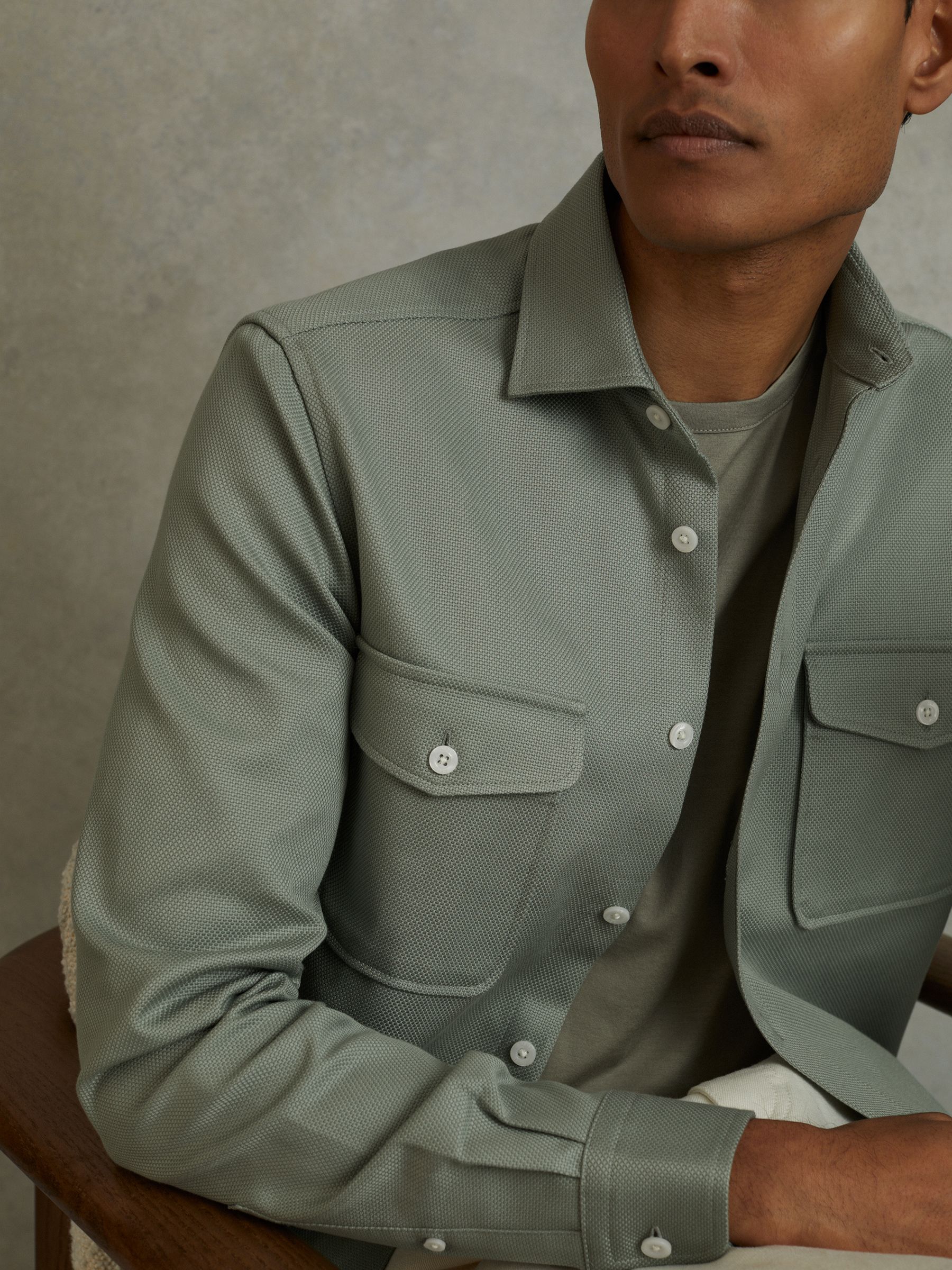 Cotton Canvas Overshirt in Sage Green - Image 4 of 6