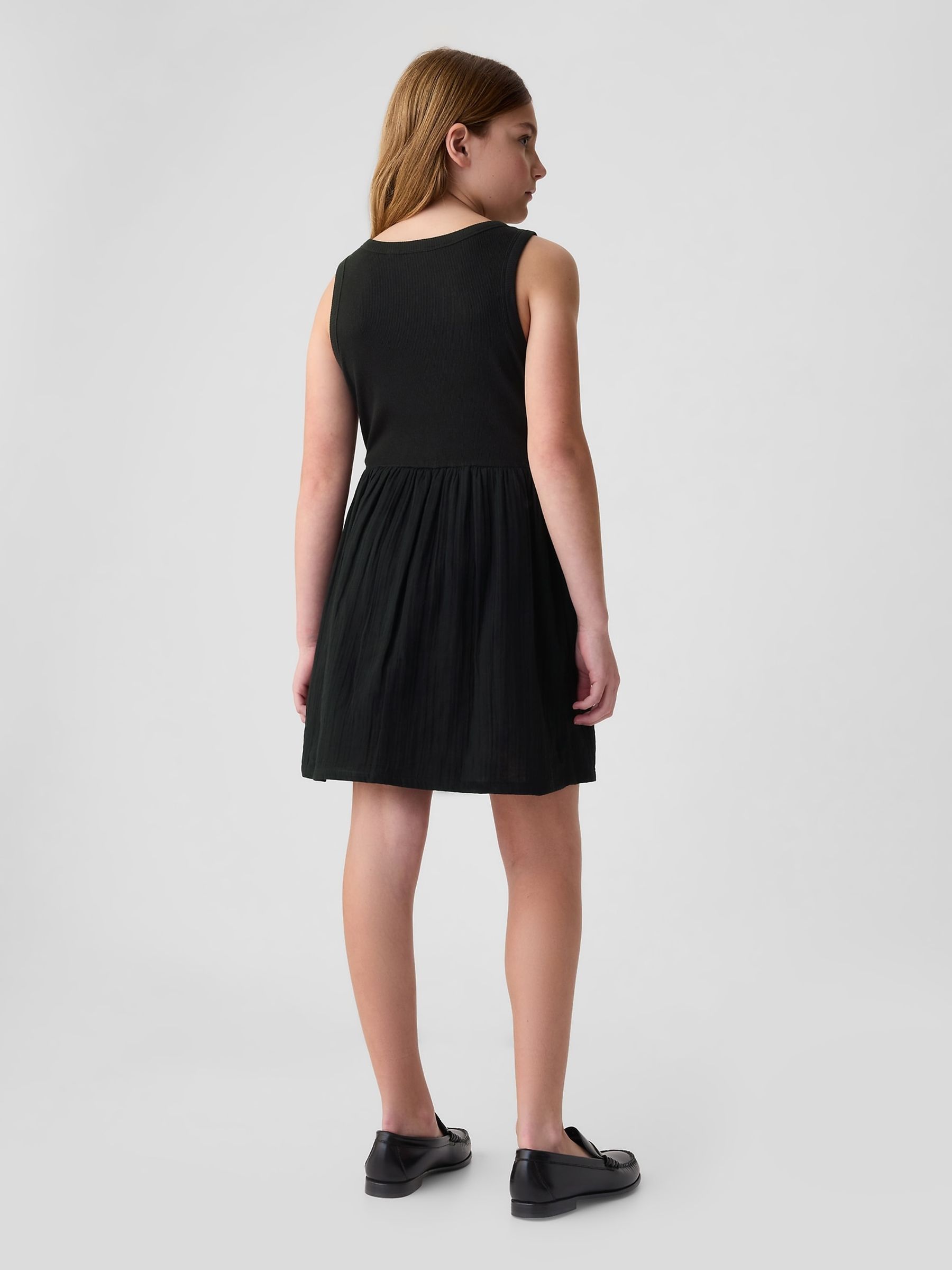 Black Crinkle Gauze Skater Dress (4-13yrs) - Image 2 of 3