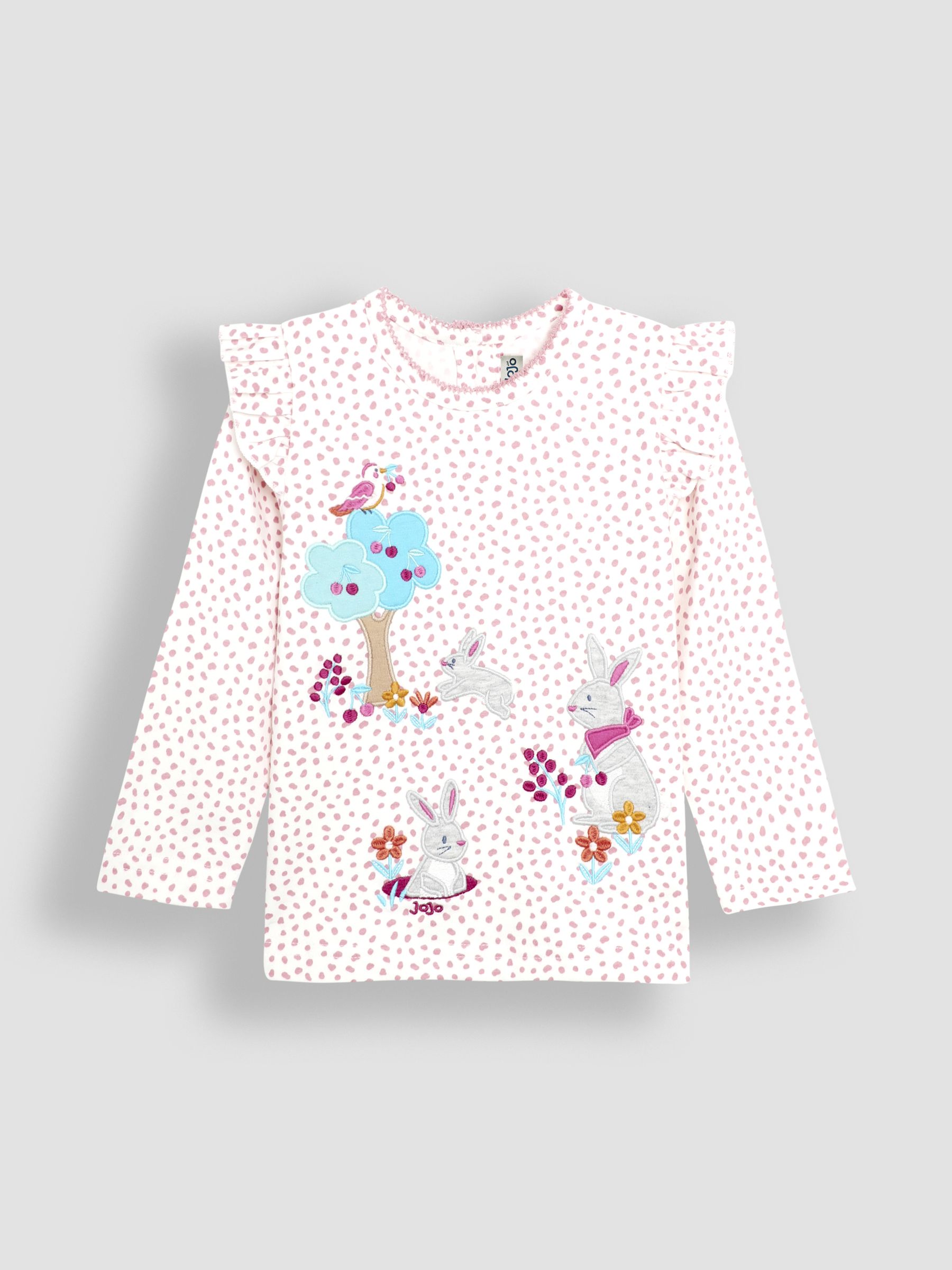 Pink Bunny & Butterfly Frill Long Sleeve Appliqué Top - Image 1 of 3