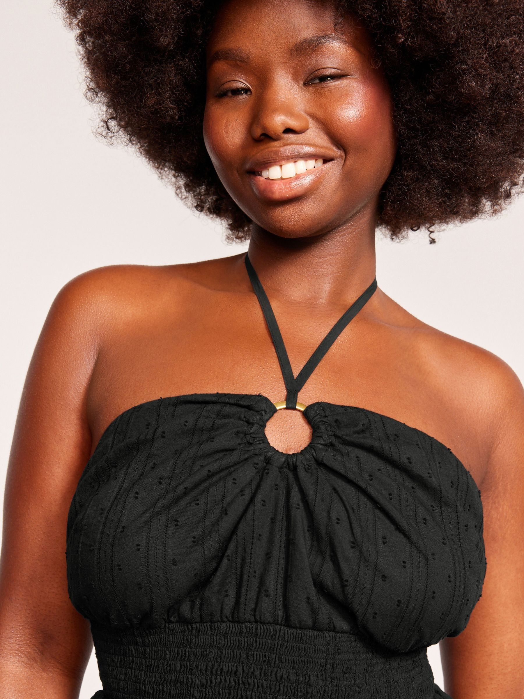Black Dobby Halterneck Beach Dress - Image 4 of 7