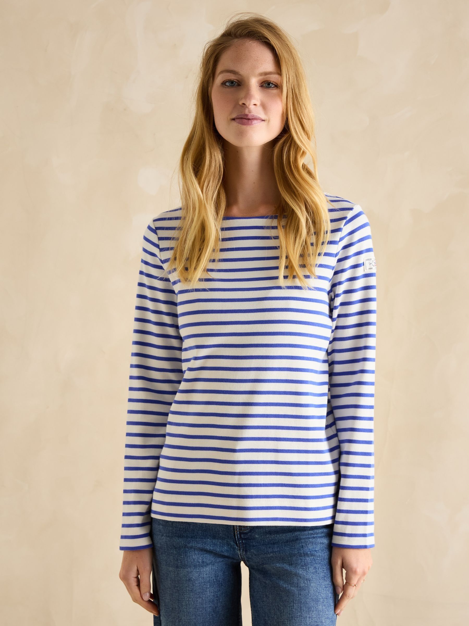 Harbour Blue/White Boat Neck 100% Cotton Breton Top - Image 1 of 6