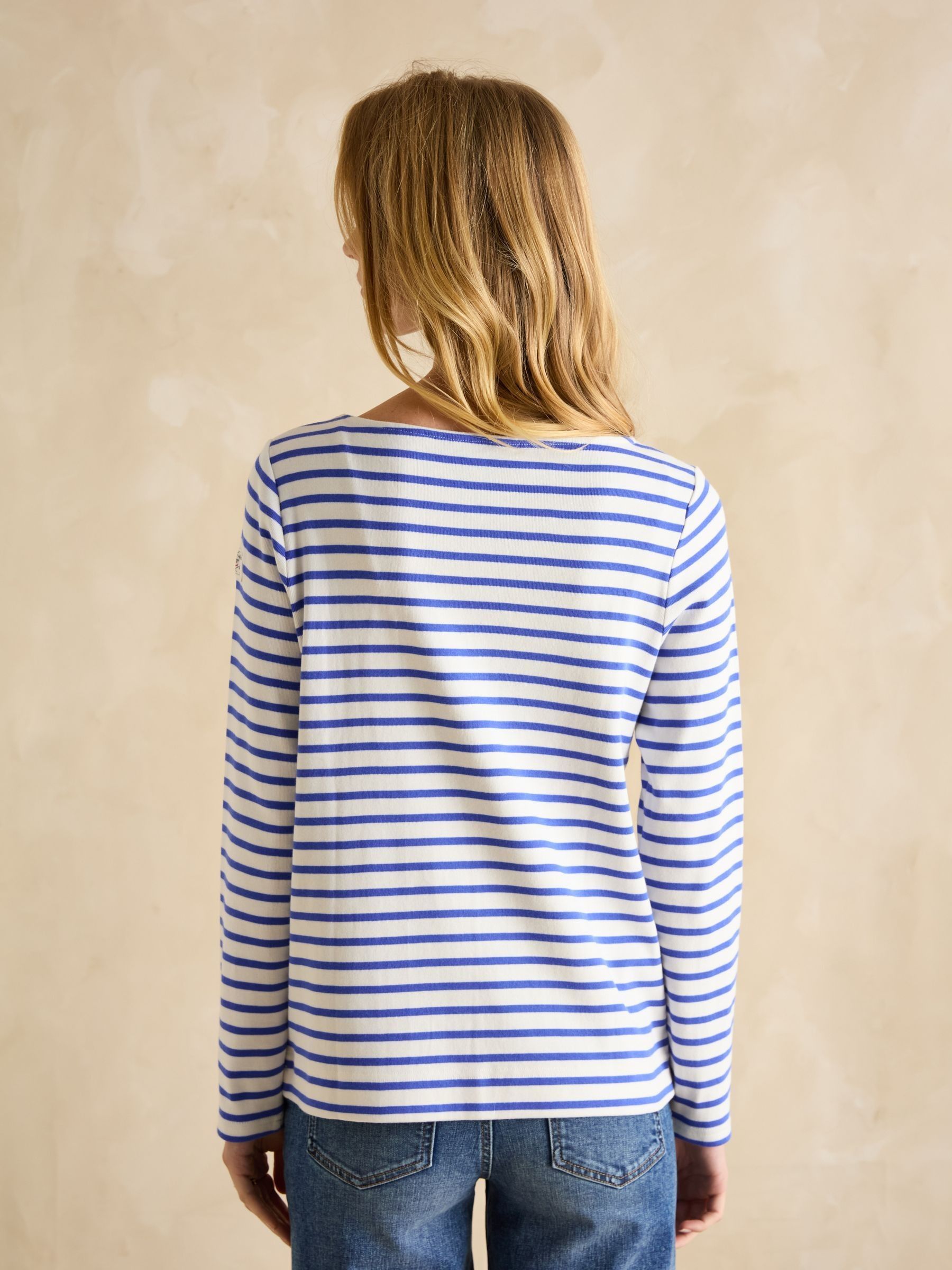 Harbour Blue/White Boat Neck 100% Cotton Breton Top - Image 2 of 6