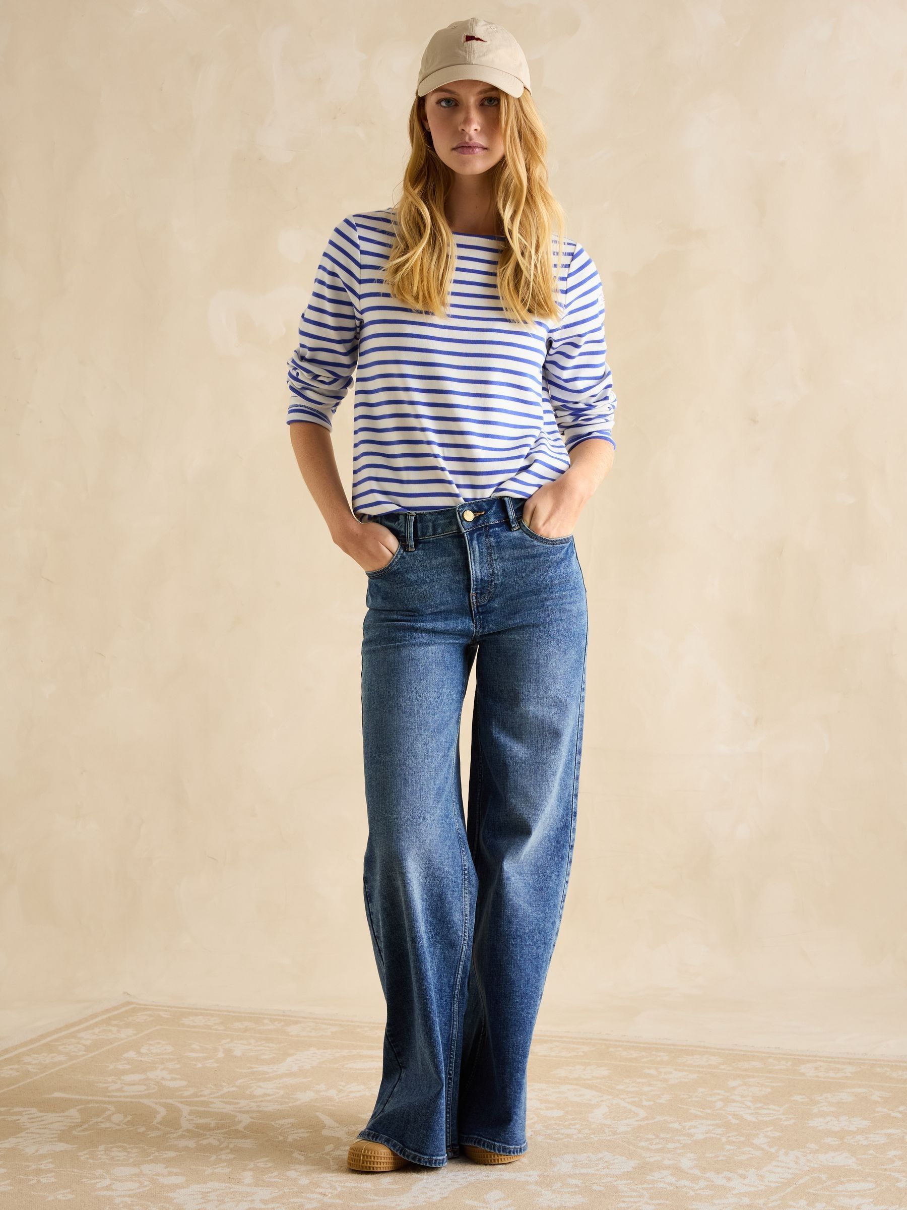 Harbour Blue/White Boat Neck 100% Cotton Breton Top - Image 3 of 6