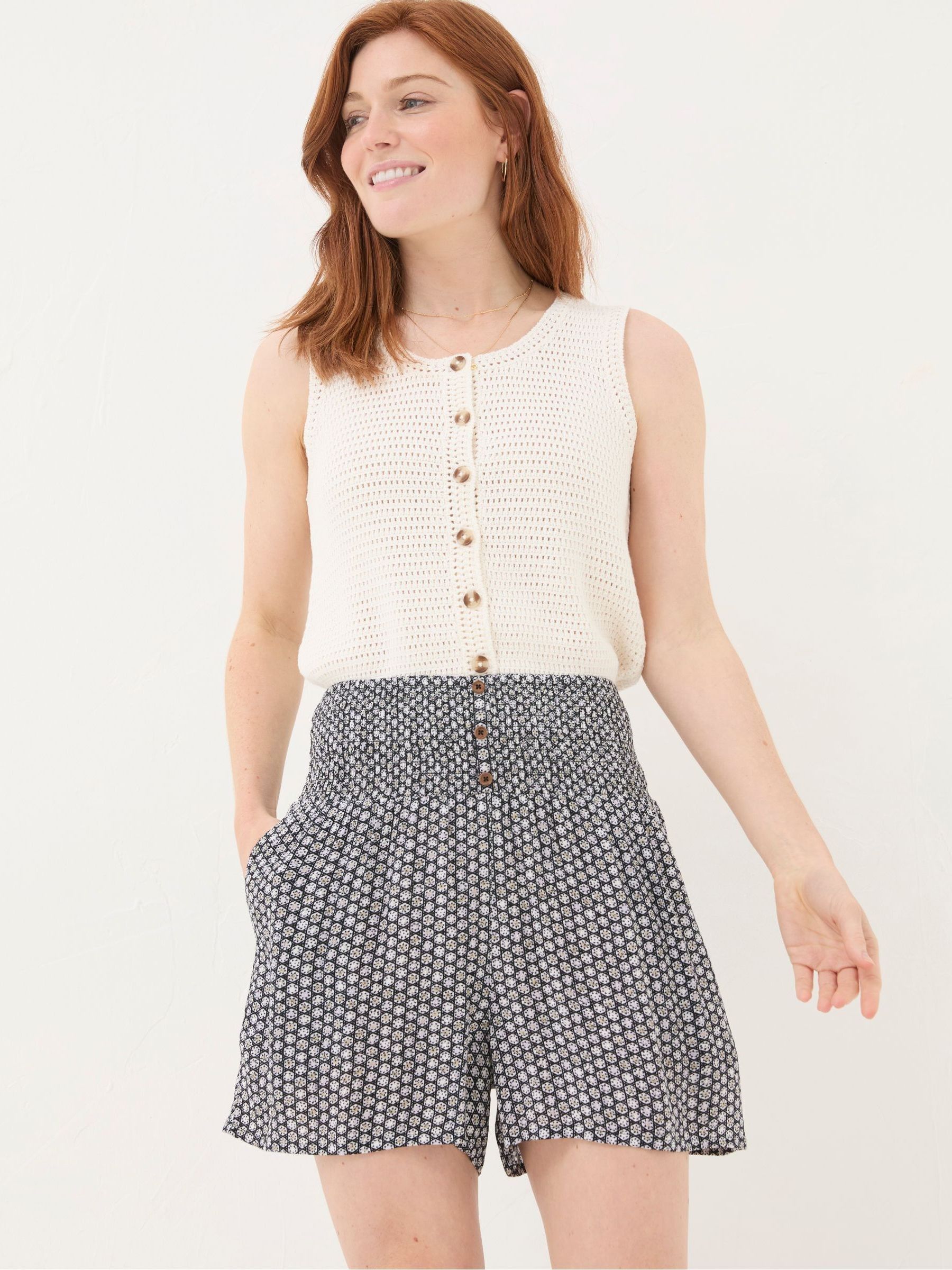 Rylee Black Star Geo Shirred Shorts - Image 1 of 5