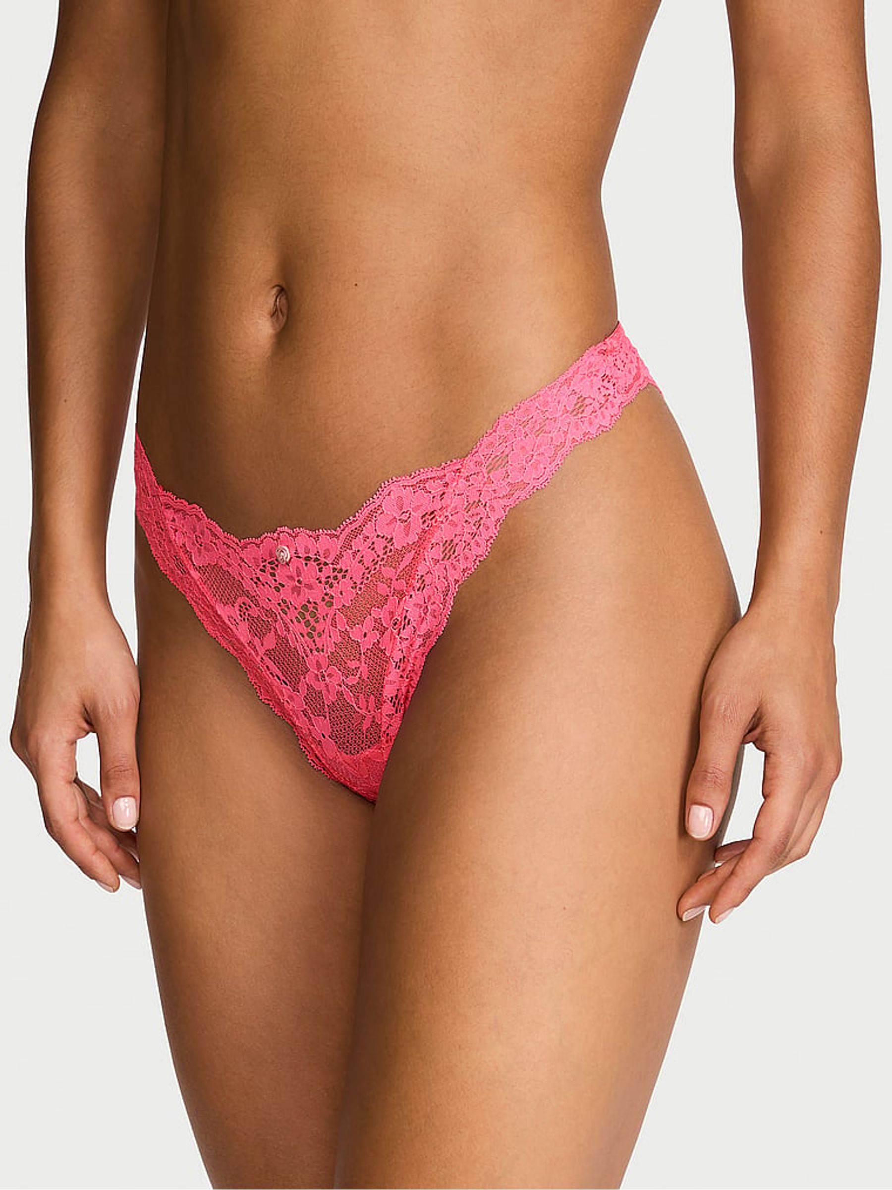 Bombshell Pink Thong Lace Knickers - Image 1 of 2