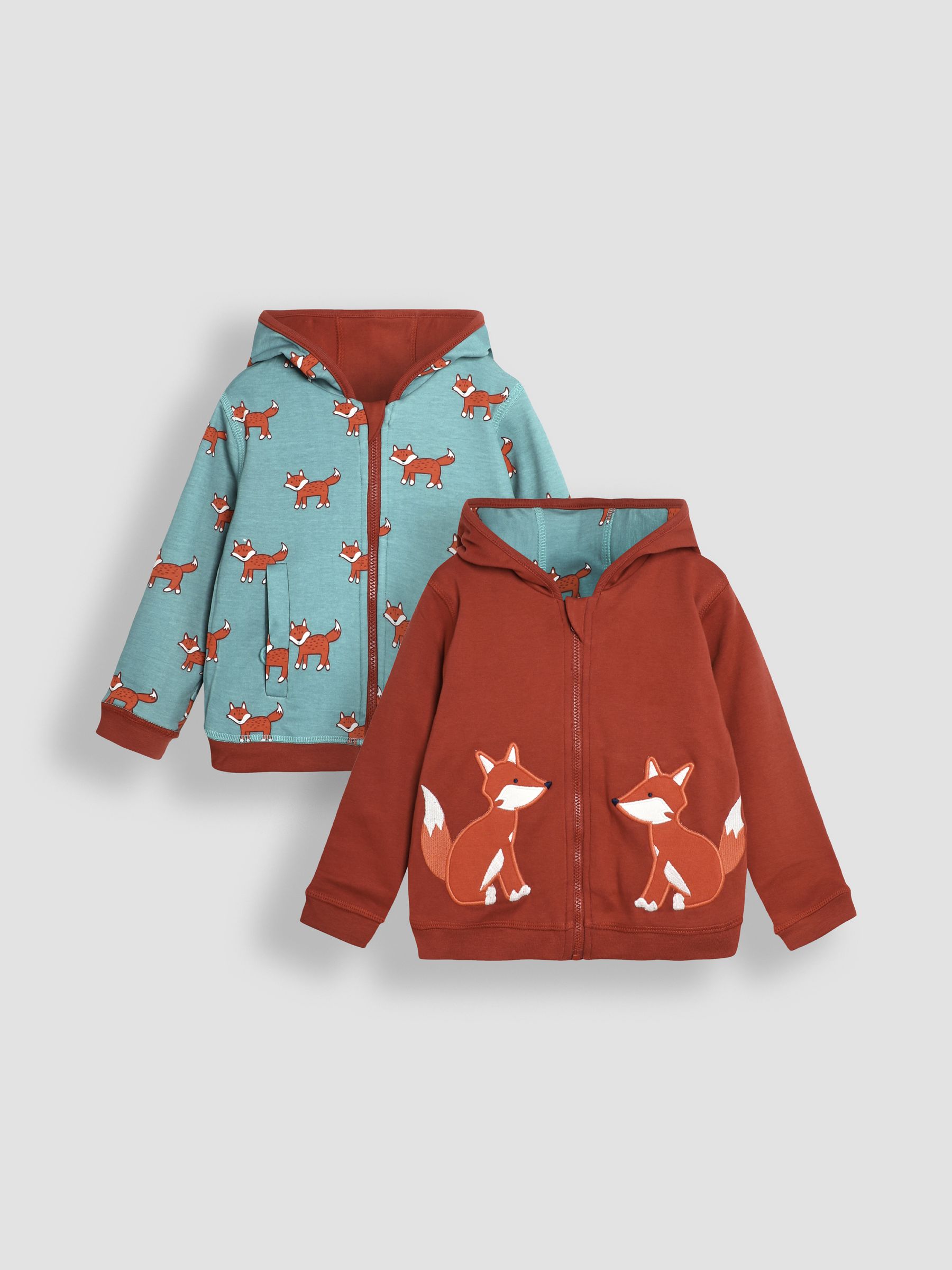 Rust Orange Fox Appliqué Reversible Hoodie | JoJo Maman Bébé USA