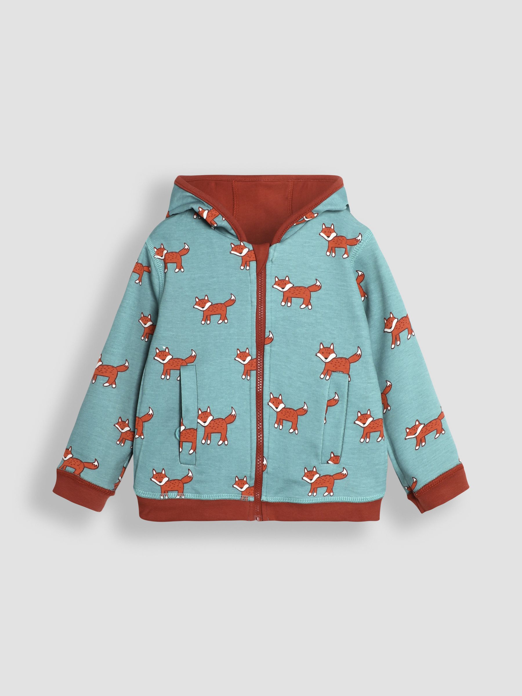 Rust Orange Fox Appliqué Reversible Hoodie | JoJo Maman Bébé USA