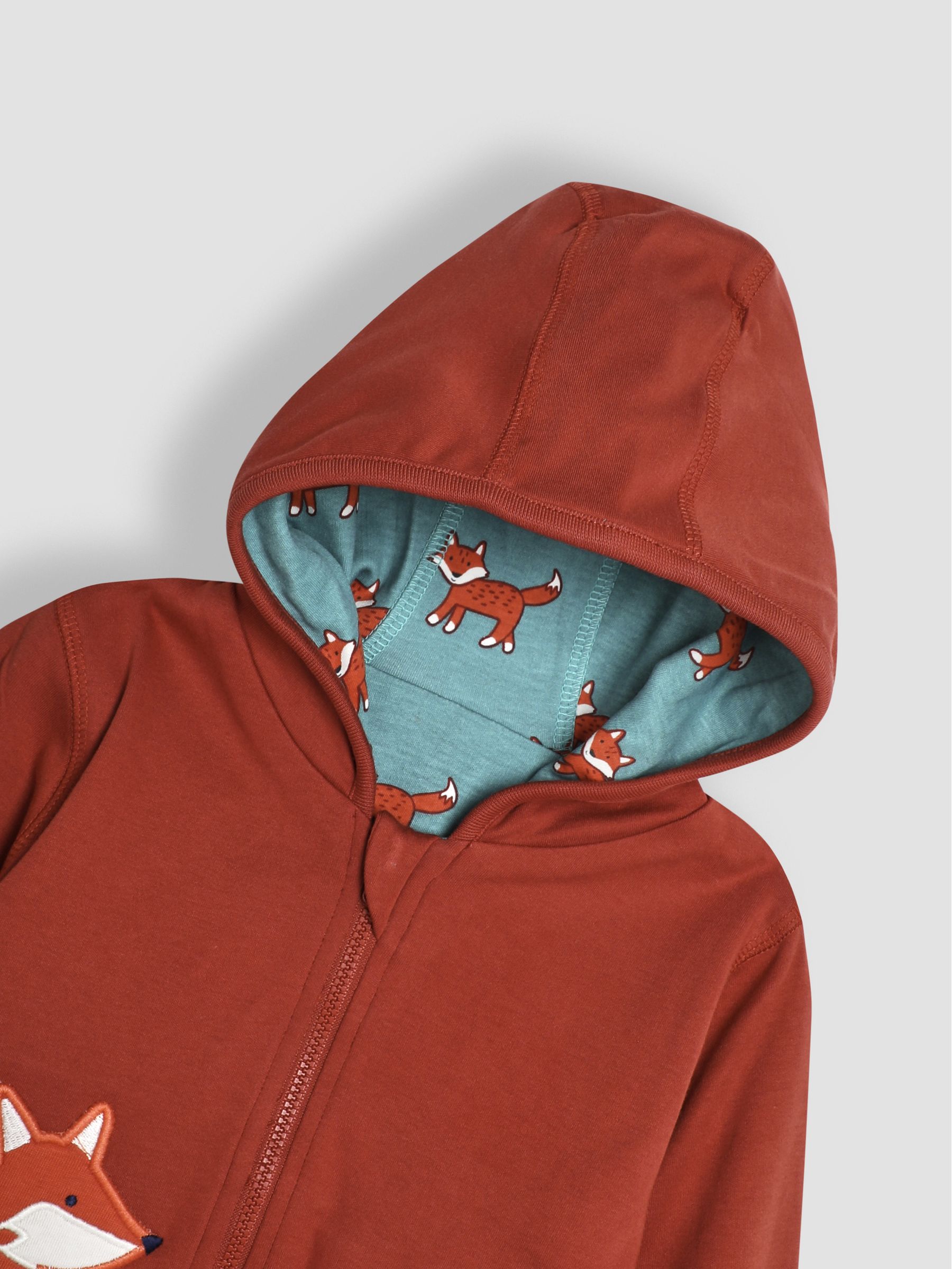Rust Orange Fox Appliqué Reversible Hoodie | JoJo Maman Bébé USA