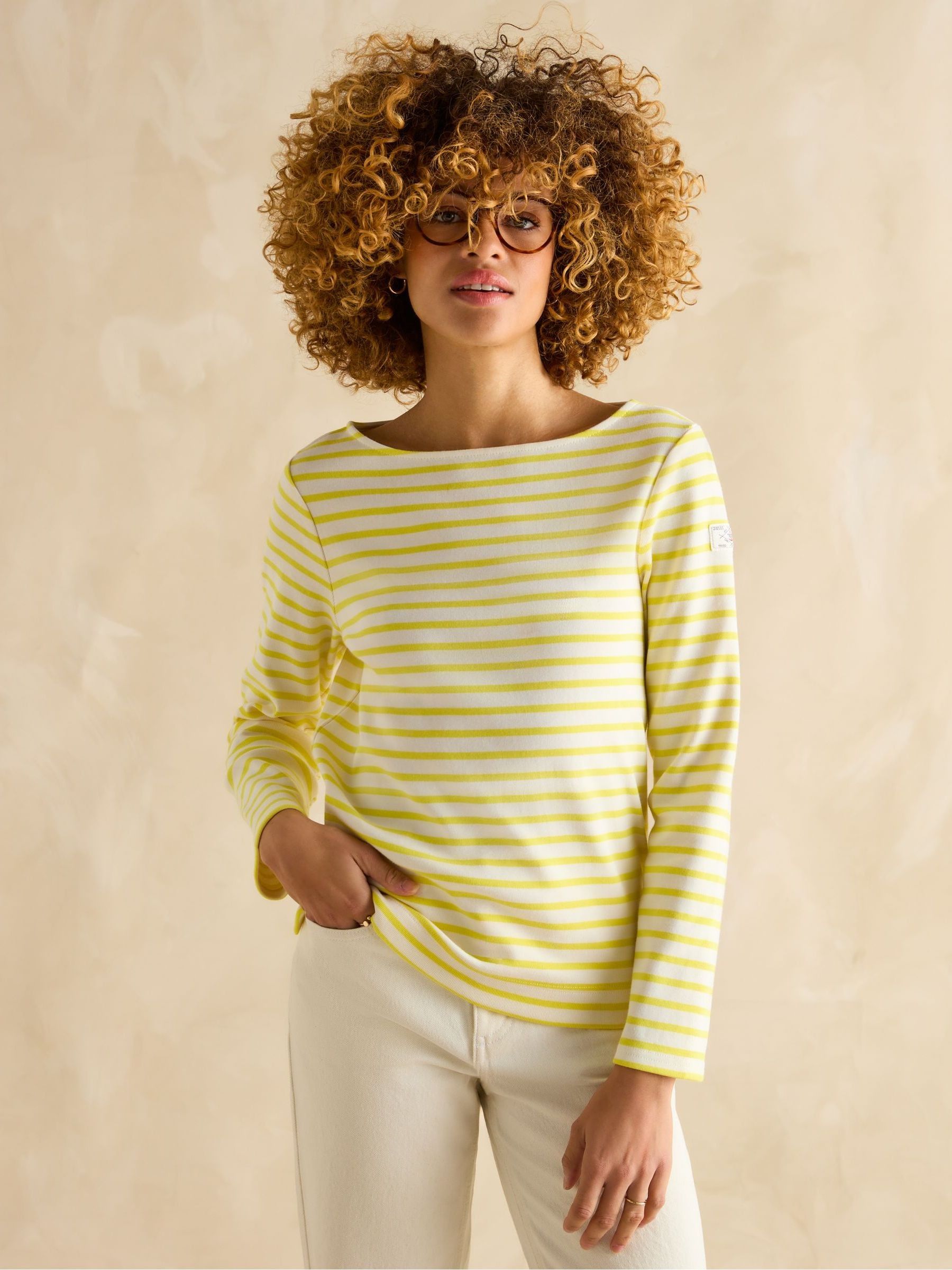 Harbour Yellow/White Boat Neck Breton Top - Image 1 of 6