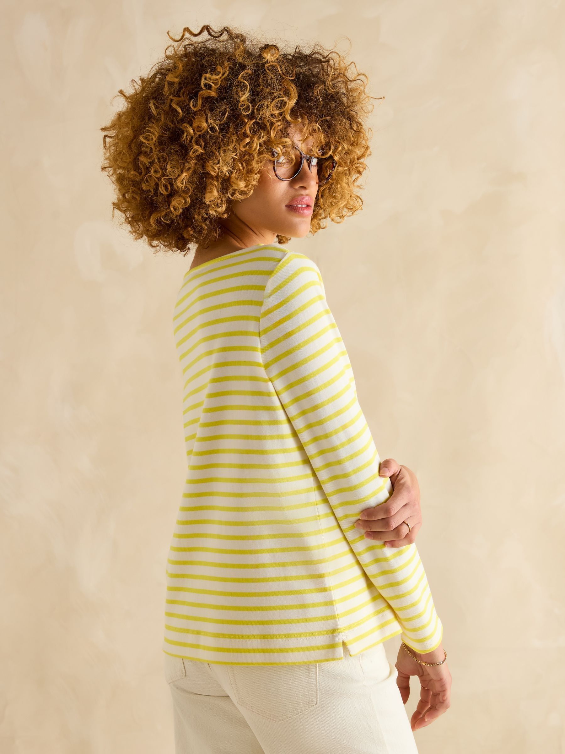 Harbour Yellow/White Boat Neck Breton Top - Image 2 of 6