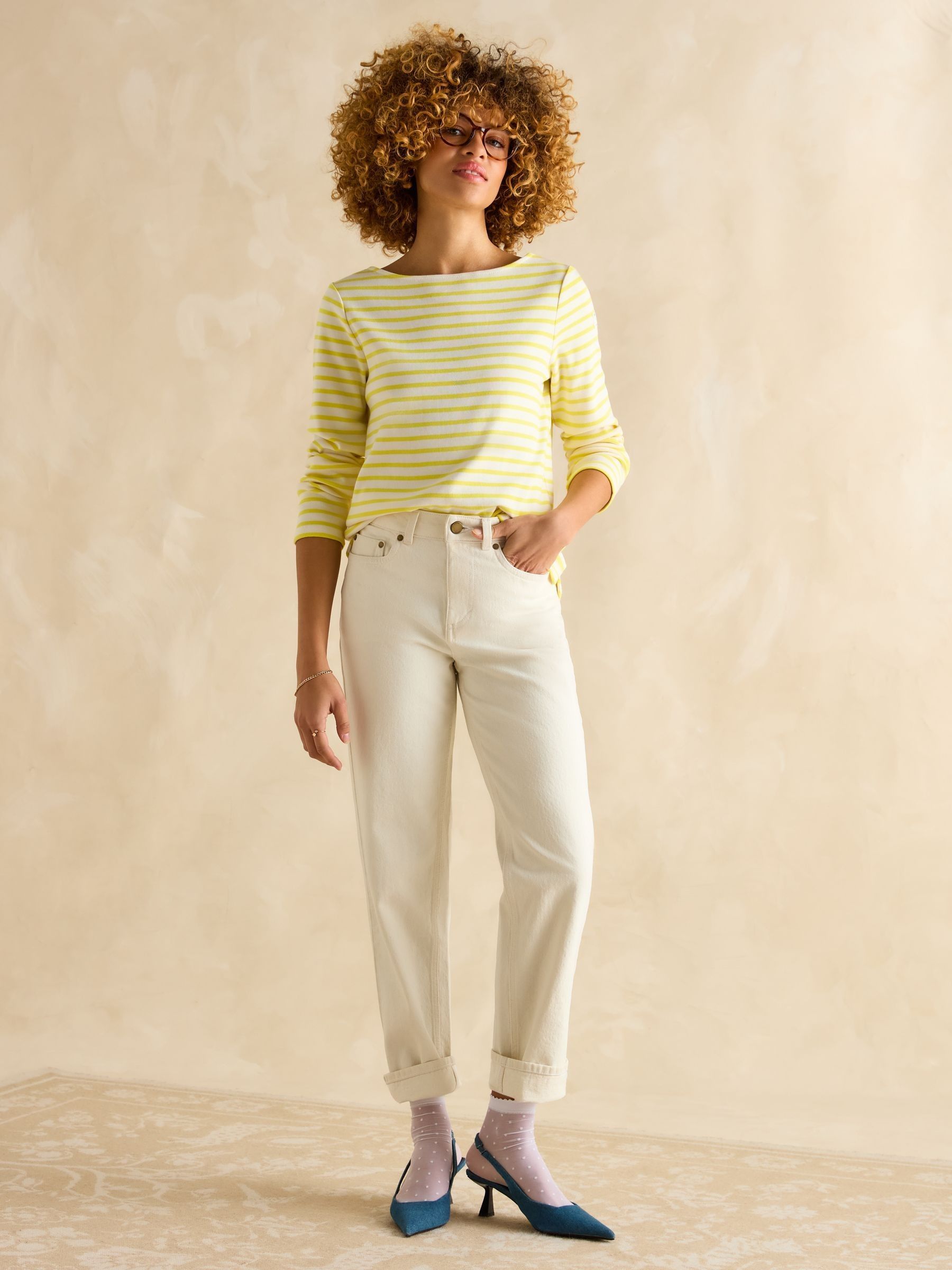 Harbour Yellow/White Boat Neck Breton Top - Image 4 of 6