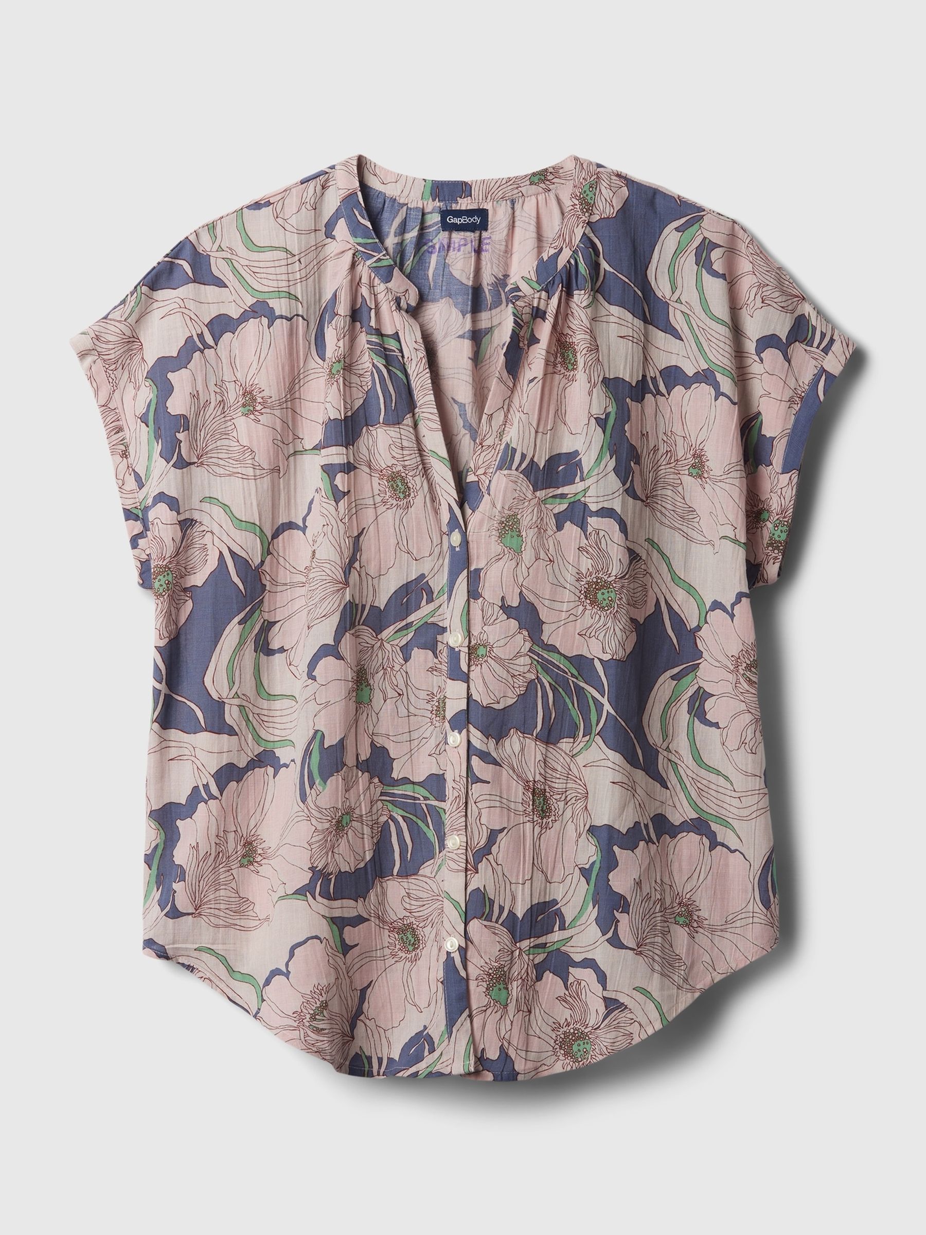 Blue Floral Crinkle Cotton Short Sleeve Pyjama Top - Image 4 of 4