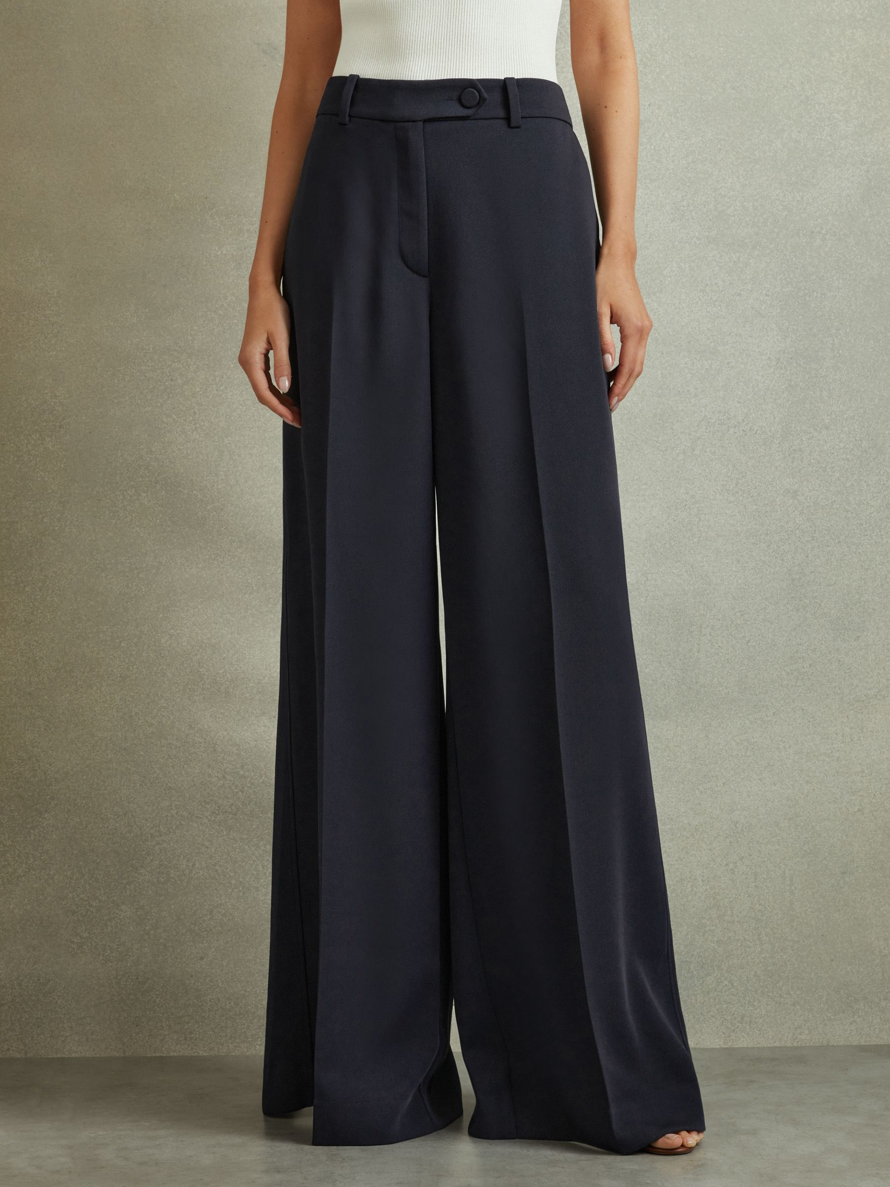Wide Leg Split Hem Trousers in Navy - Image 4 of 6