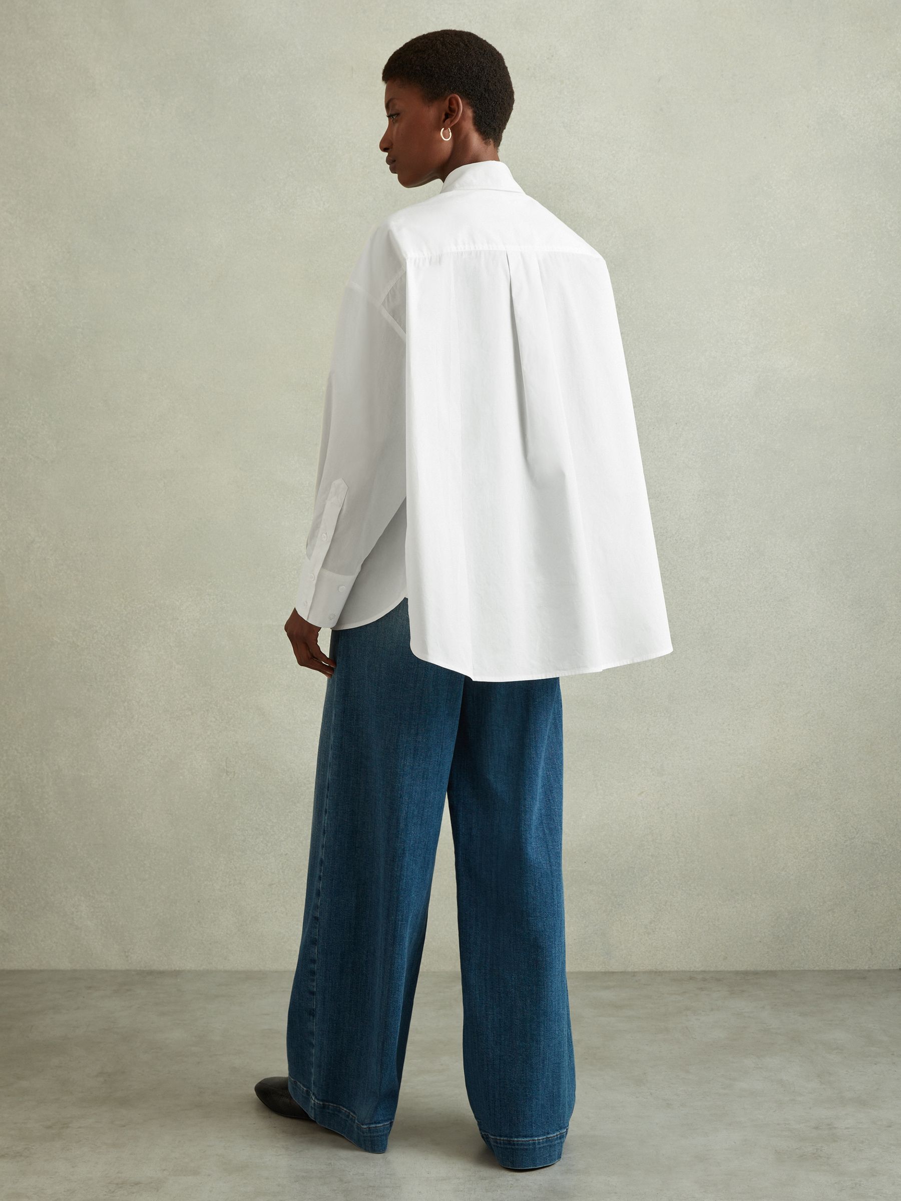 Oversized Cotton Button-Through Shirt in White - Image 4 of 5