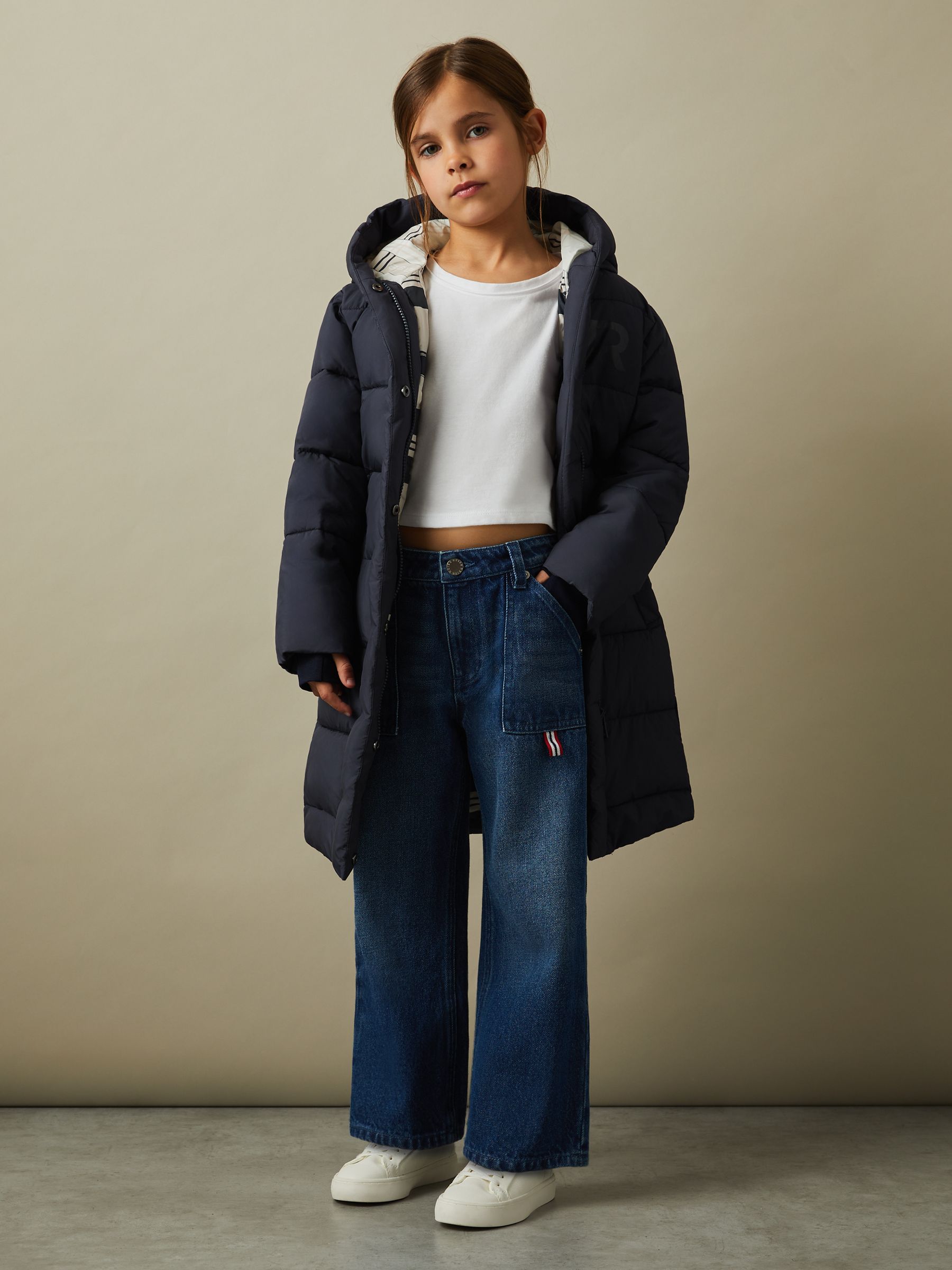 13-14 yrs Water Resistant Belted Puffer Coat in Navy - Image 2 of 5