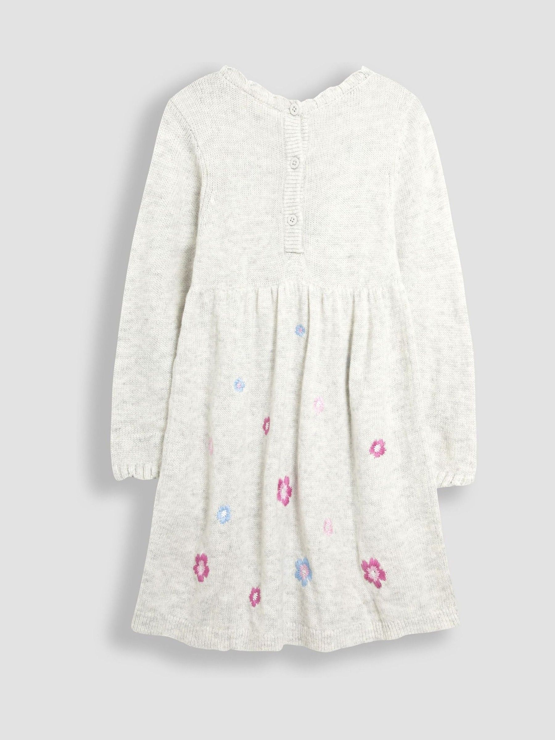 Grey Flower Embroidered Knit Dress - Image 2 of 4