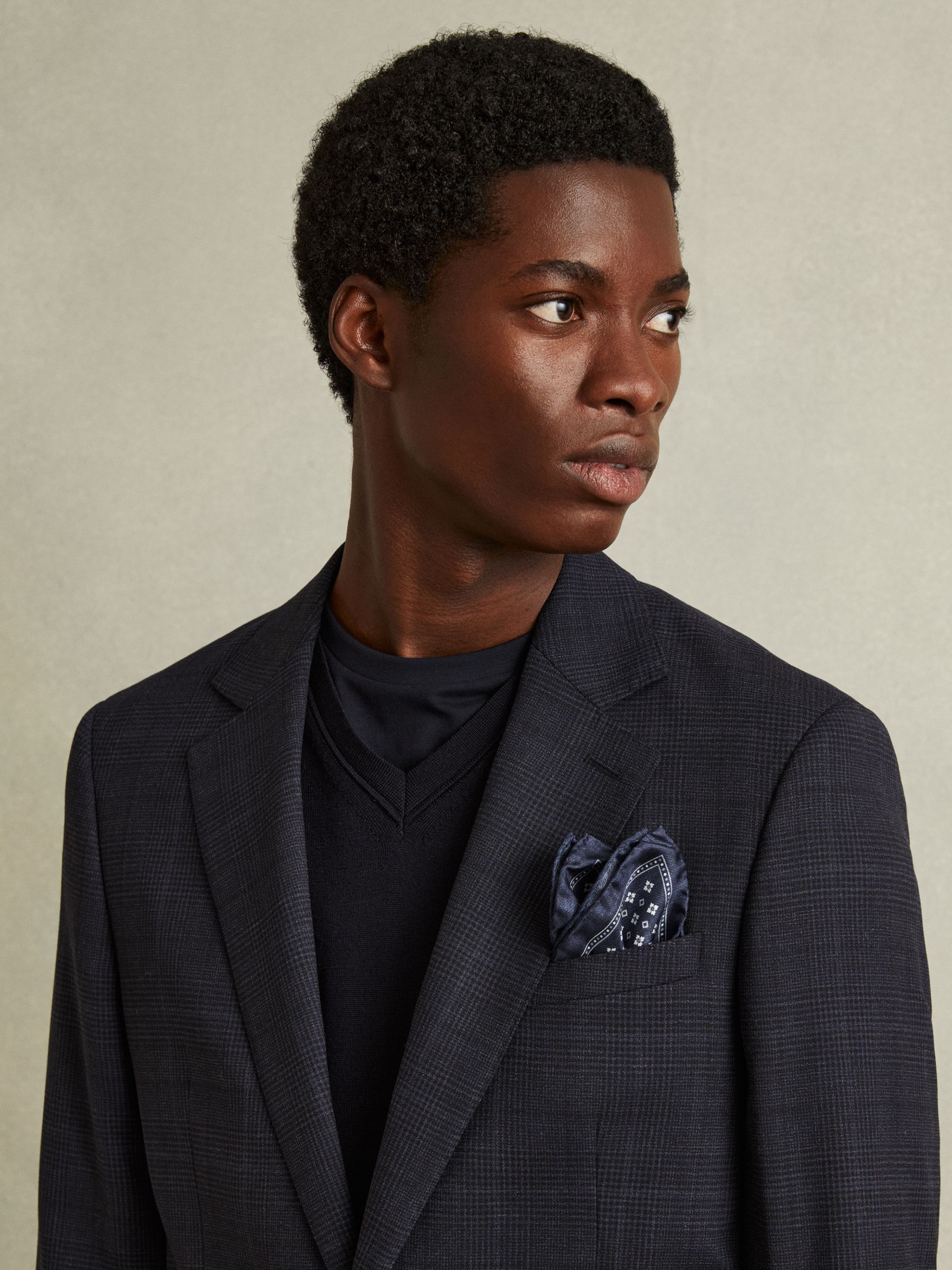 Reversible Silk Pocket Square in Navy - Image 2 of 5