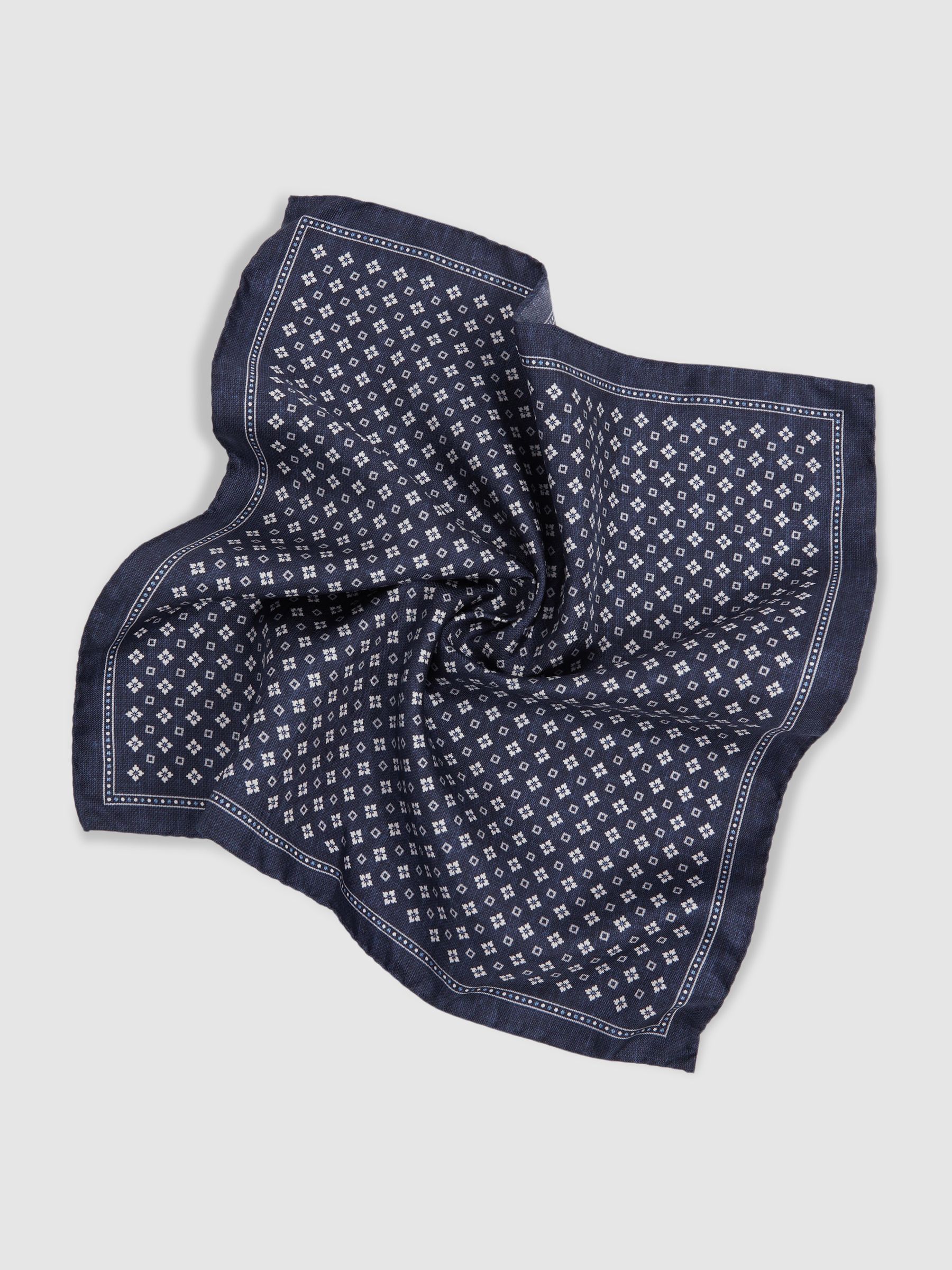 Reversible Silk Pocket Square in Navy - Image 3 of 5