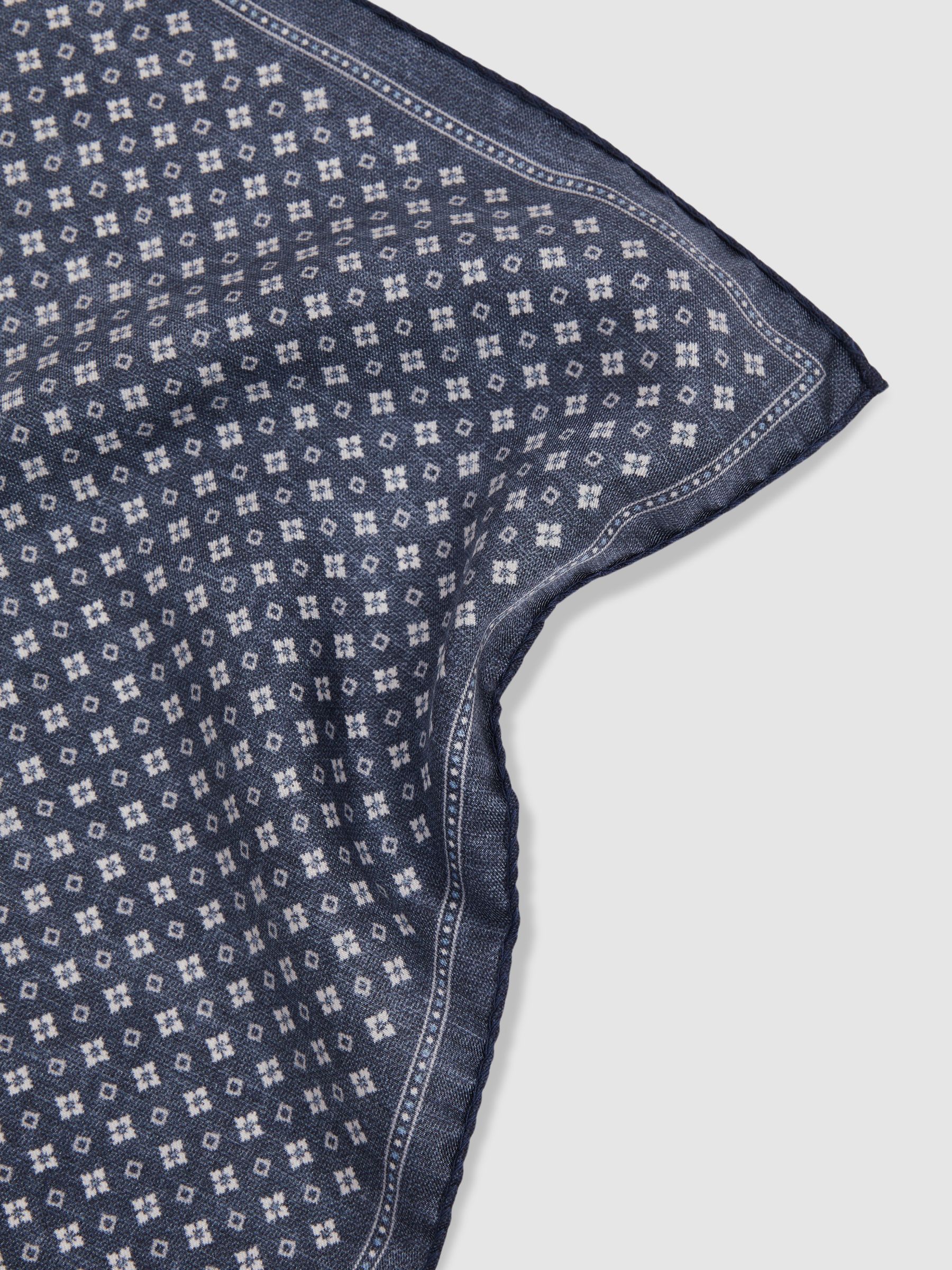 Reversible Silk Pocket Square in Navy - Image 4 of 5
