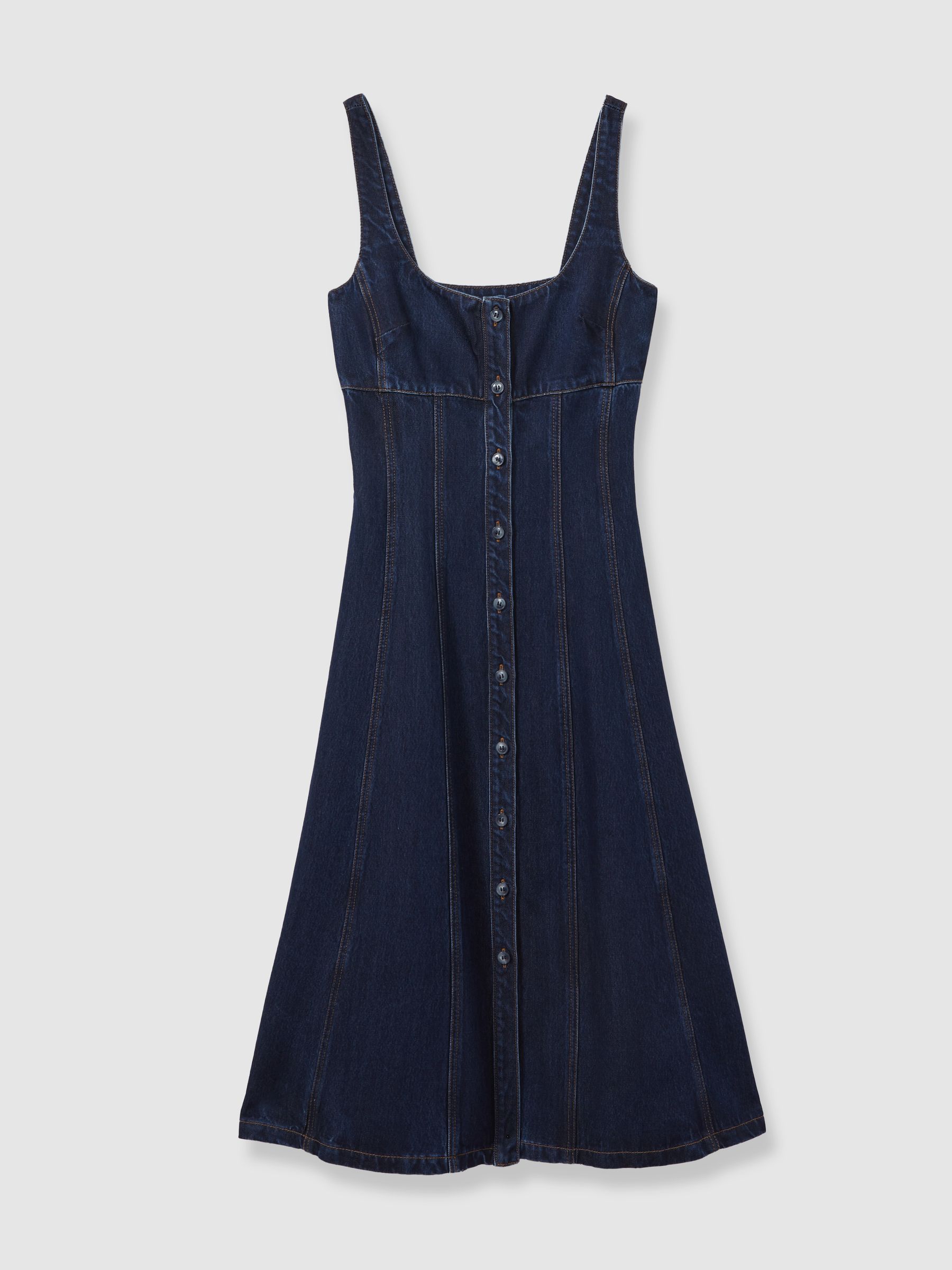Lyle Dark Blue A-Line Viscose Blend Denim Midi Dress - Image 2 of 5