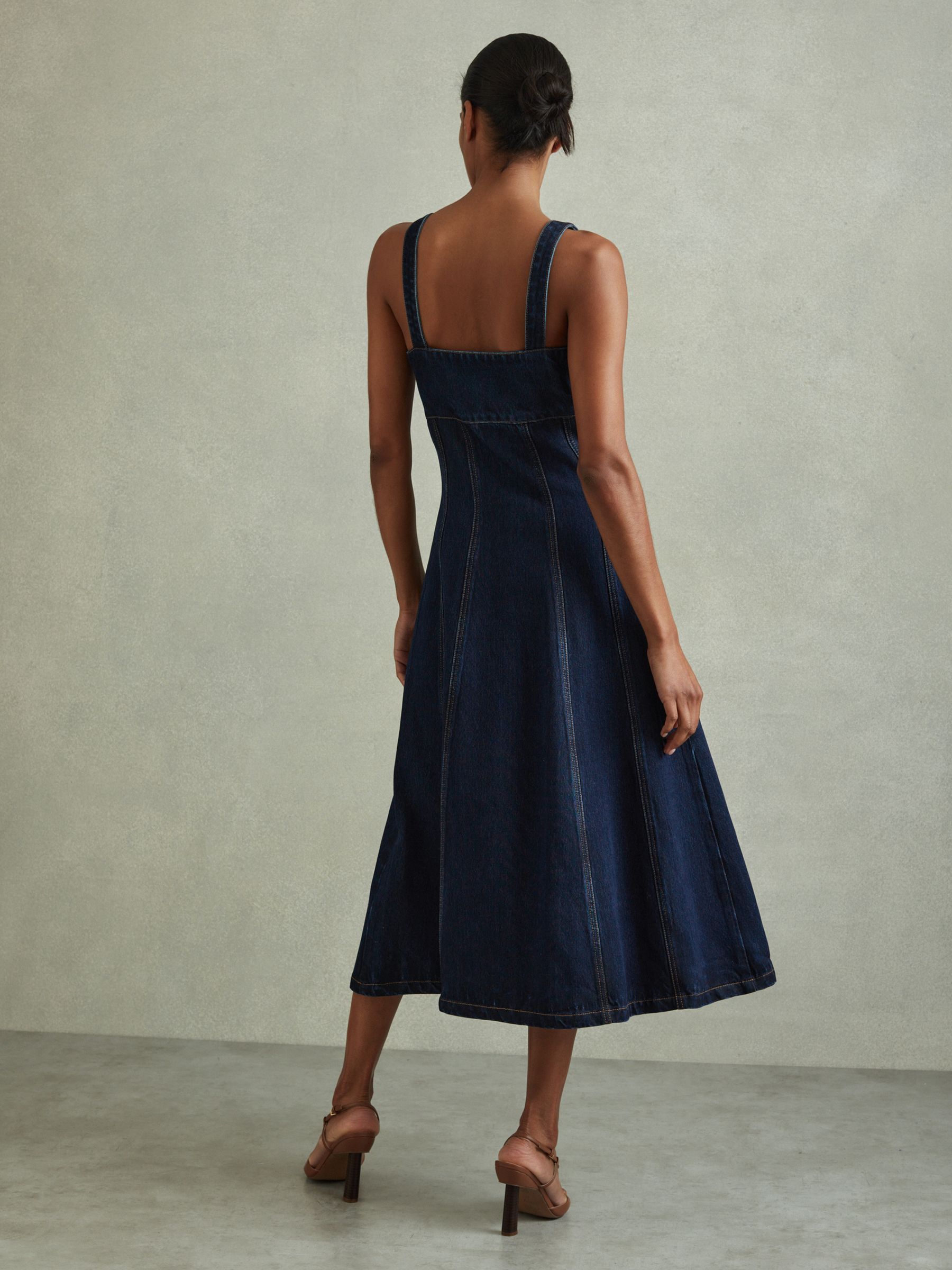 Lyle Dark Blue A-Line Viscose Blend Denim Midi Dress - Image 4 of 5