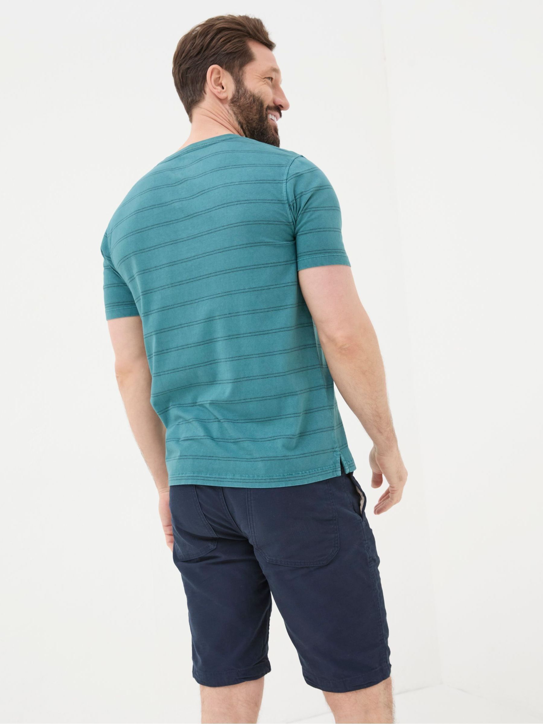 Blue Short Sleeve Stripe Henley T-Shirt - Image 2 of 5