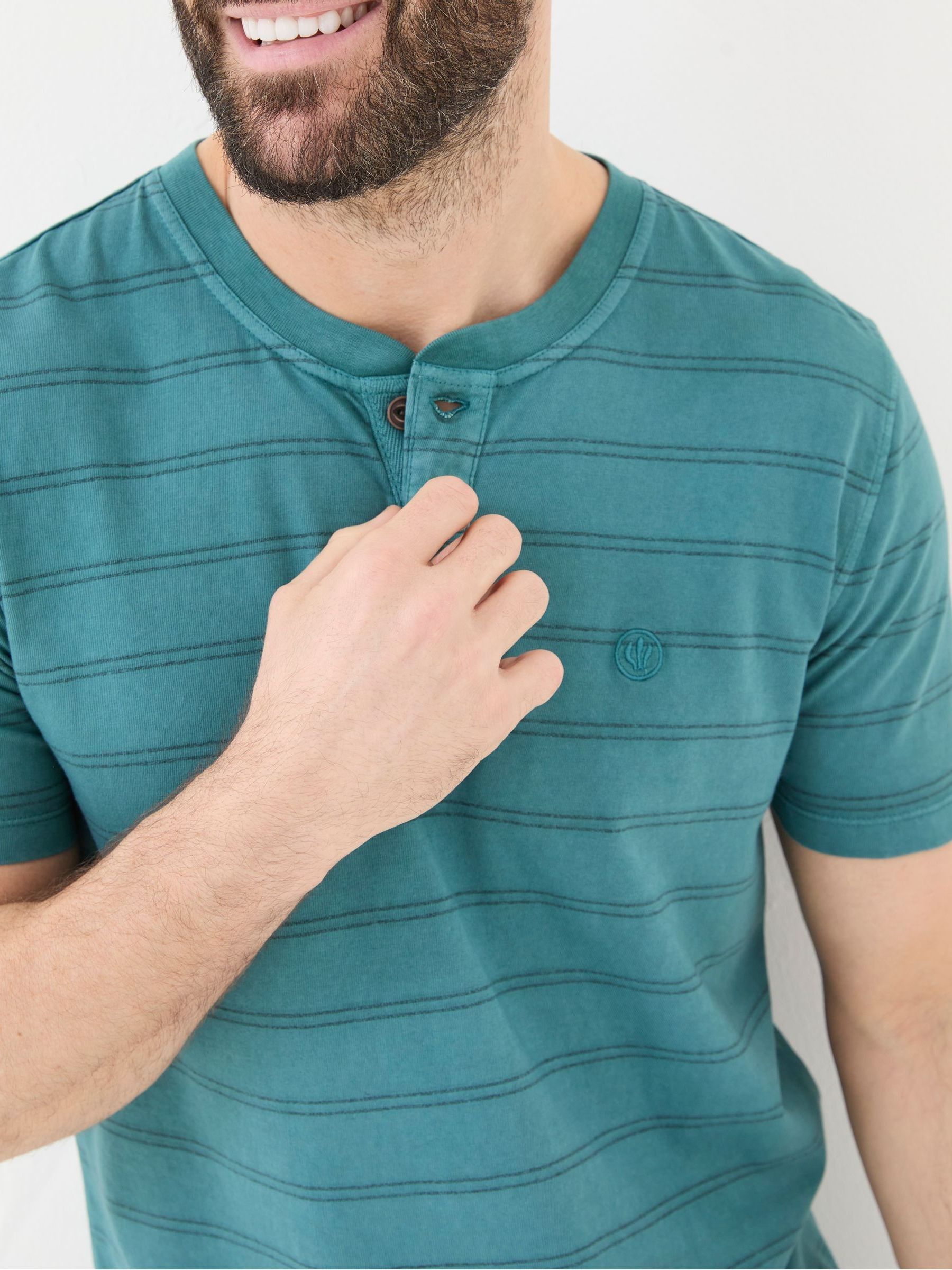 Blue Short Sleeve Stripe Henley T-Shirt - Image 4 of 5