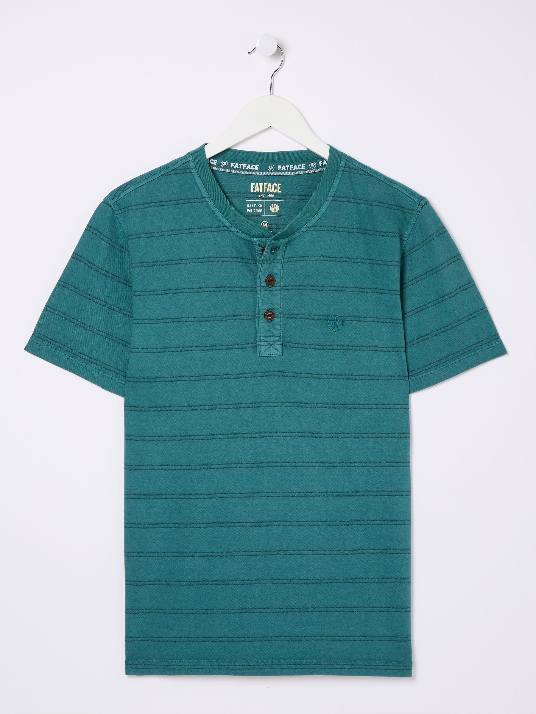 Blue Short Sleeve Stripe Henley T-Shirt - Image 5 of 5