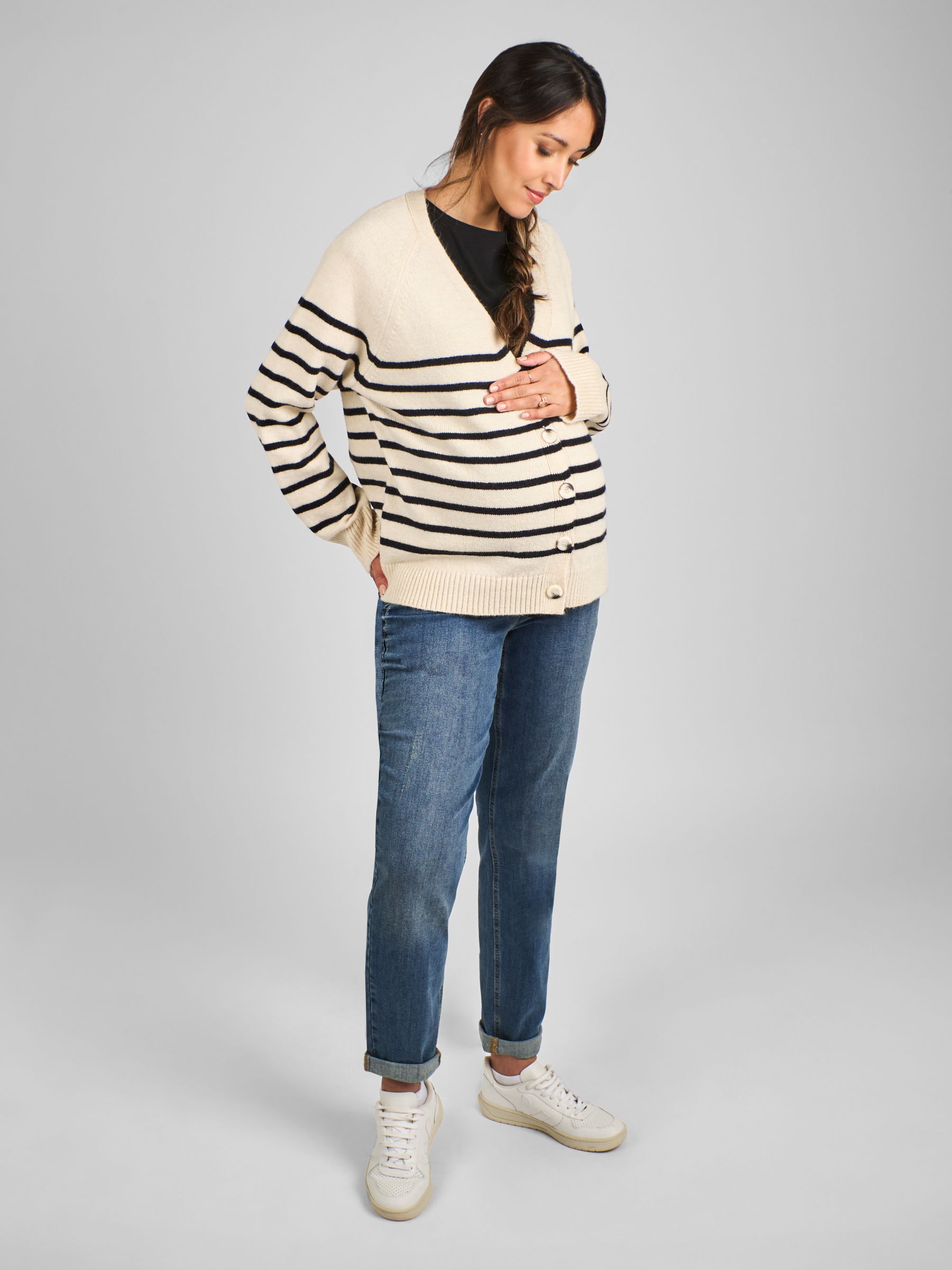 Cream & Black Buttoned Maternity Cardigan - Image 2 of 5