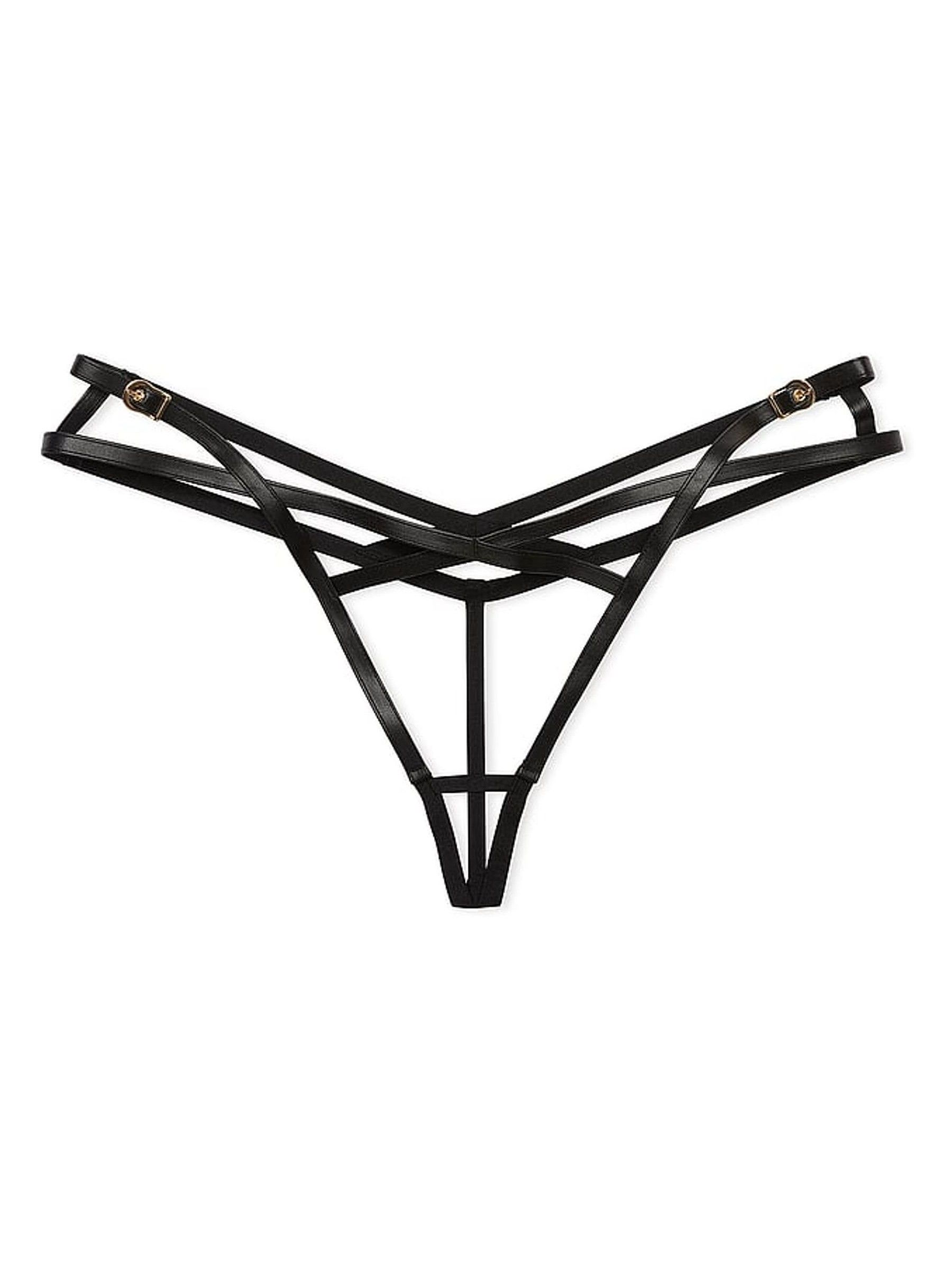 Black Faux Leather Crotchless Knickers - Image 3 of 3
