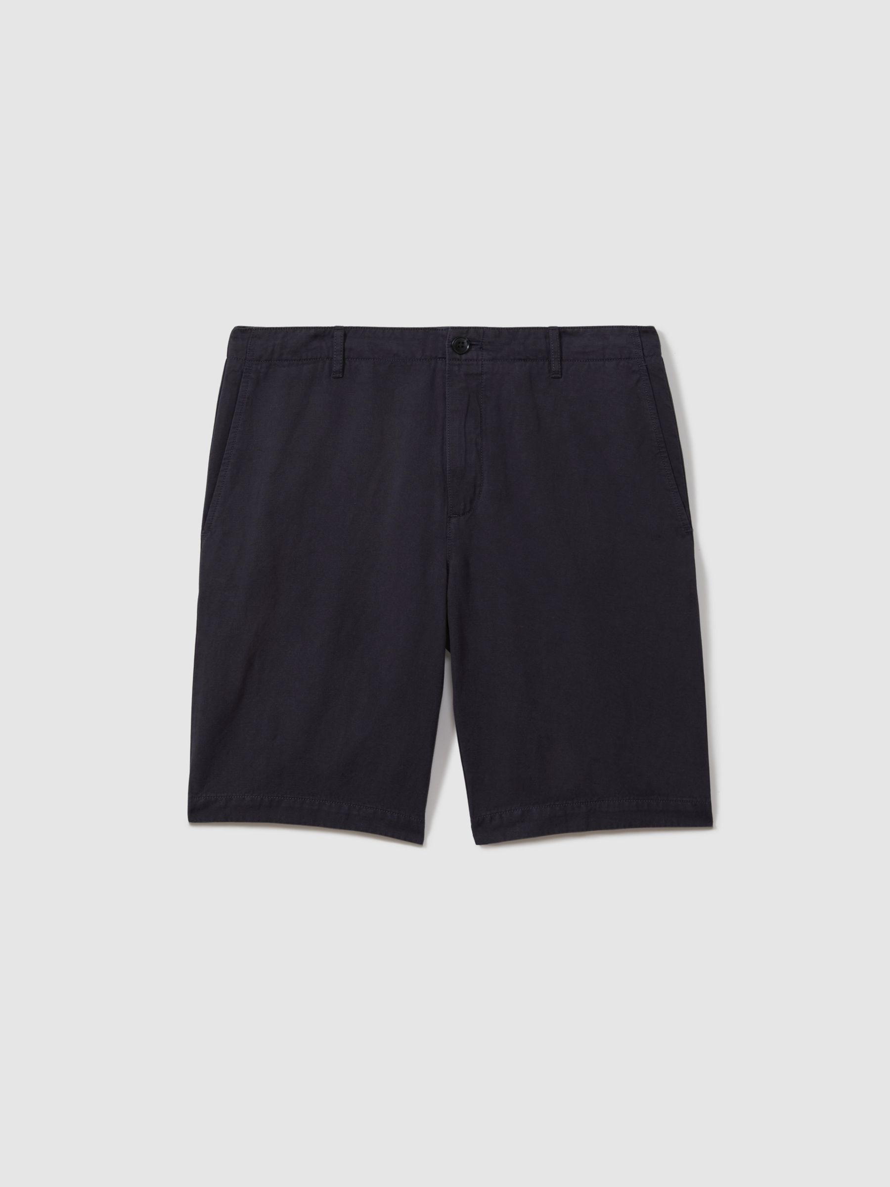 Cotton Linen Blend Internal Drawstring Shorts in Navy - Image 2 of 5
