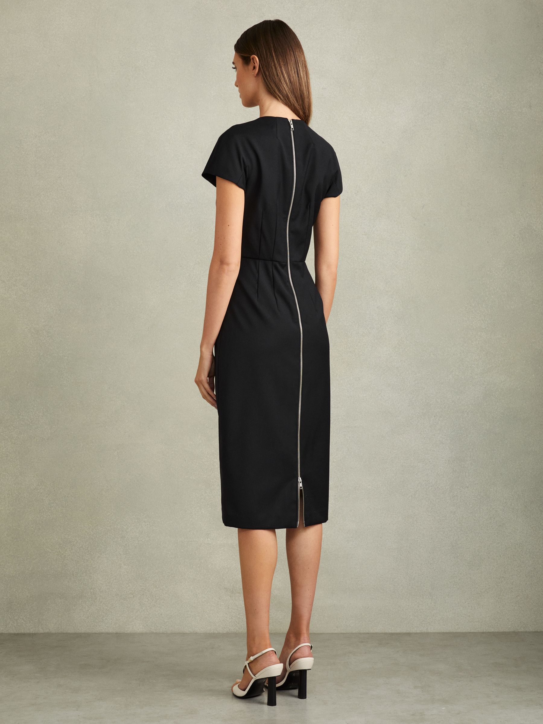 Textured Cap Sleeve Midi Dress in Black - Image 1 of 5