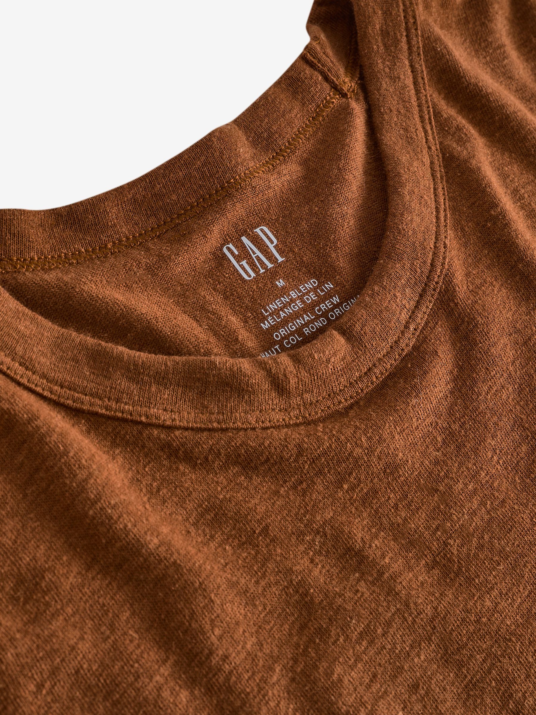 Brown Linen Blend Short Sleeve T-Shirt - Image 3 of 3