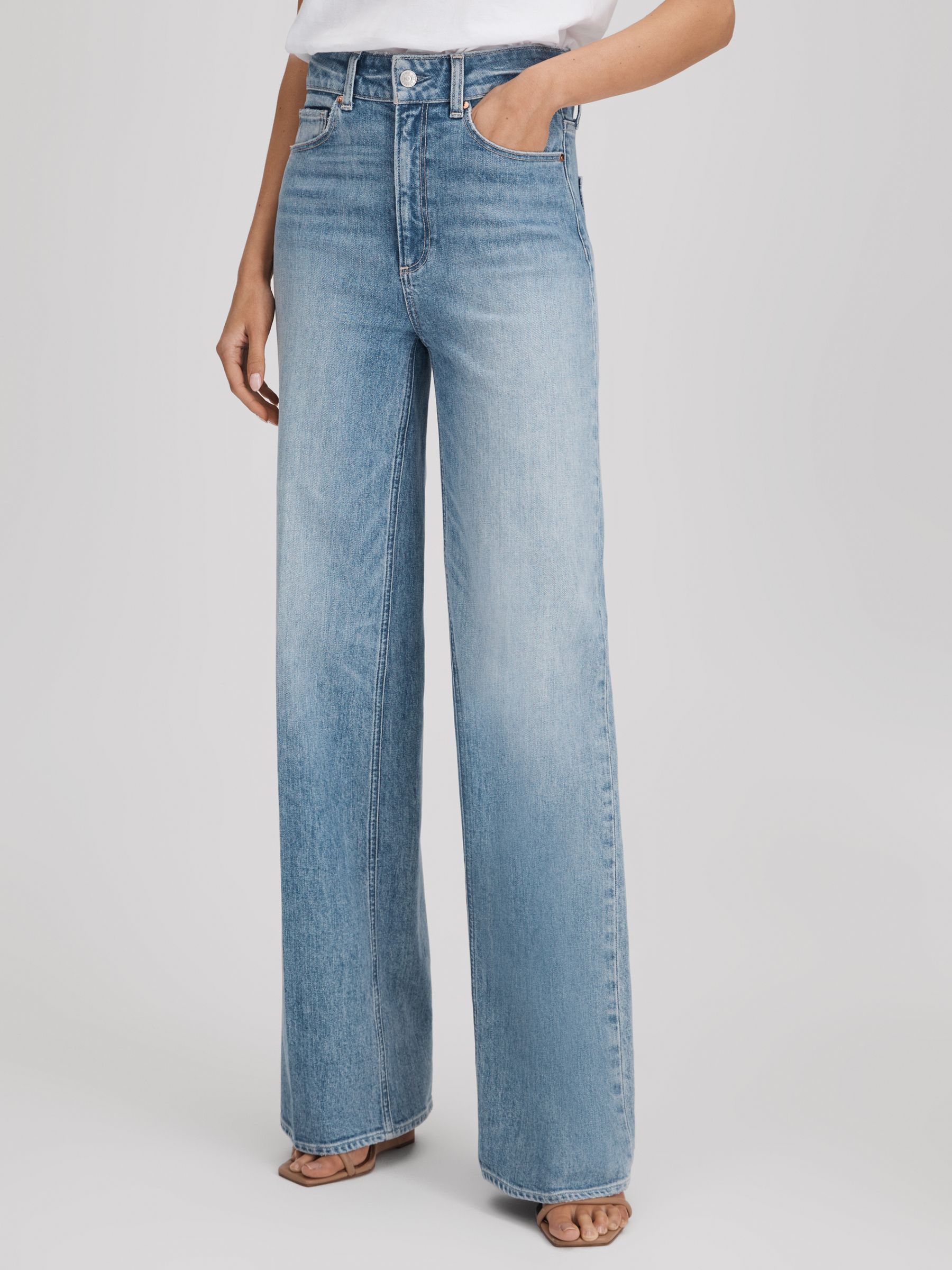 Paige Wide Leg Distressed Jeans in Magnifique Blue - Image 2 of 6