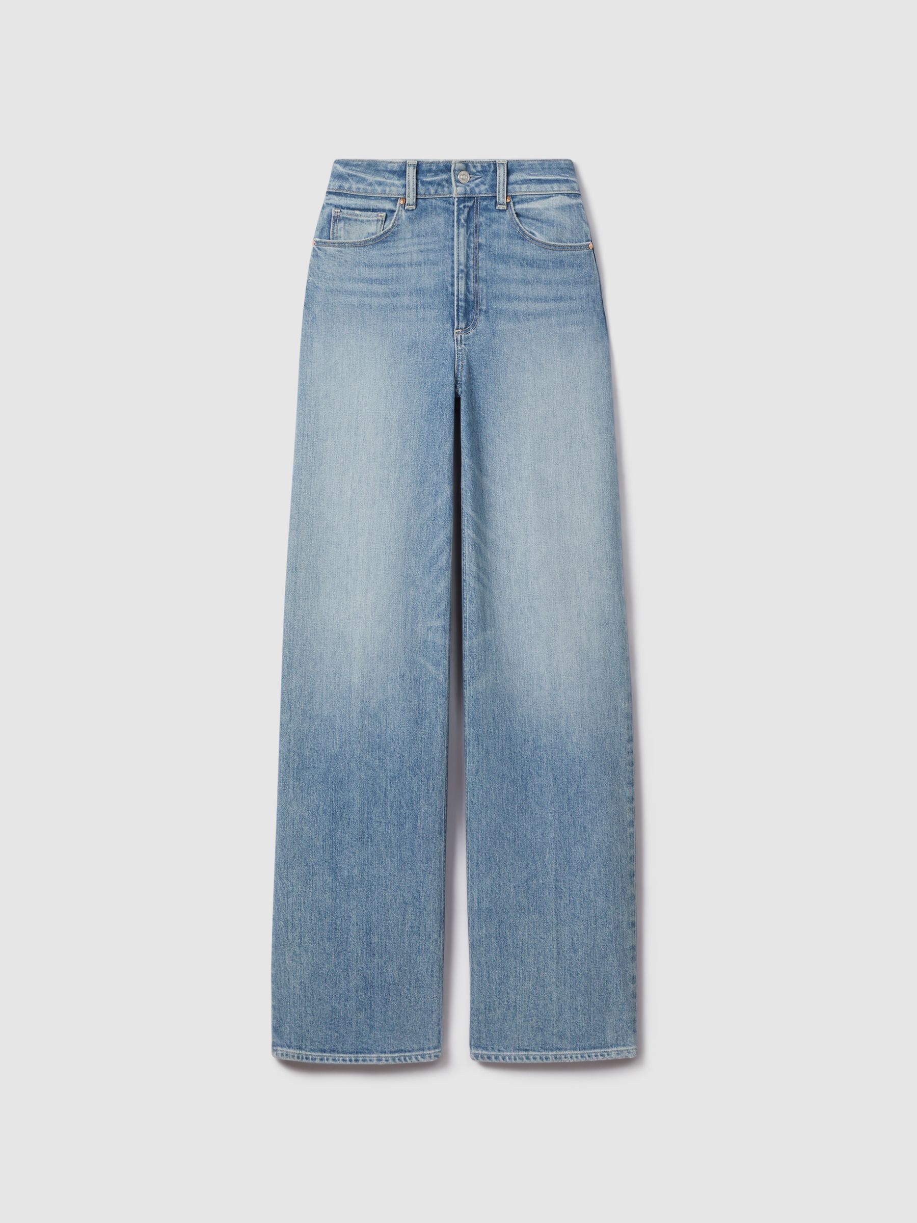 Paige Wide Leg Distressed Jeans in Magnifique Blue - Image 3 of 6