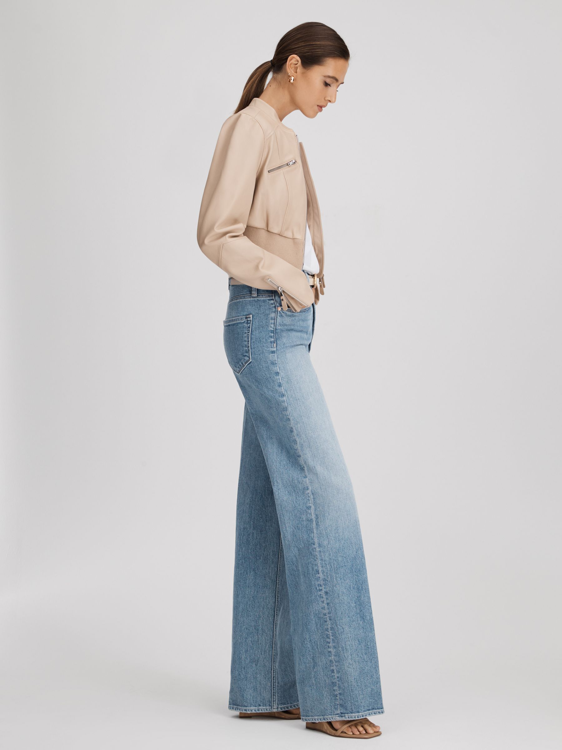 Paige Wide Leg Distressed Jeans in Magnifique Blue - Image 4 of 6