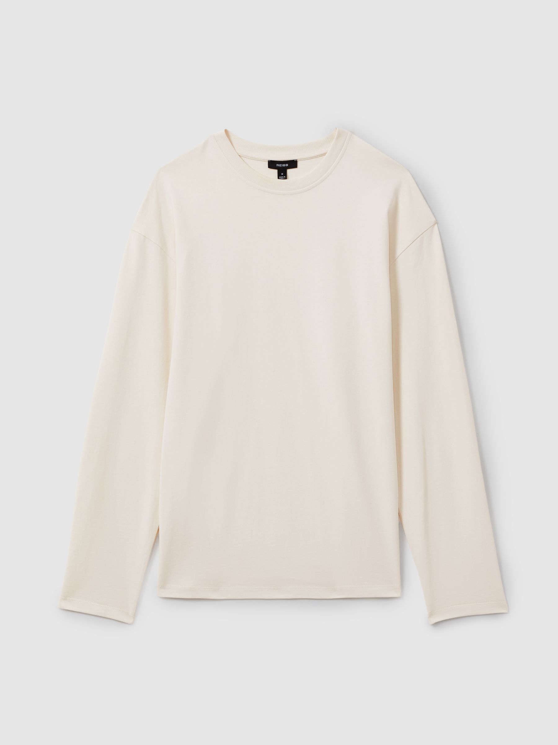 Cotton Crew Neck Long Sleeve T-Shirt in Off White - Image 2 of 6