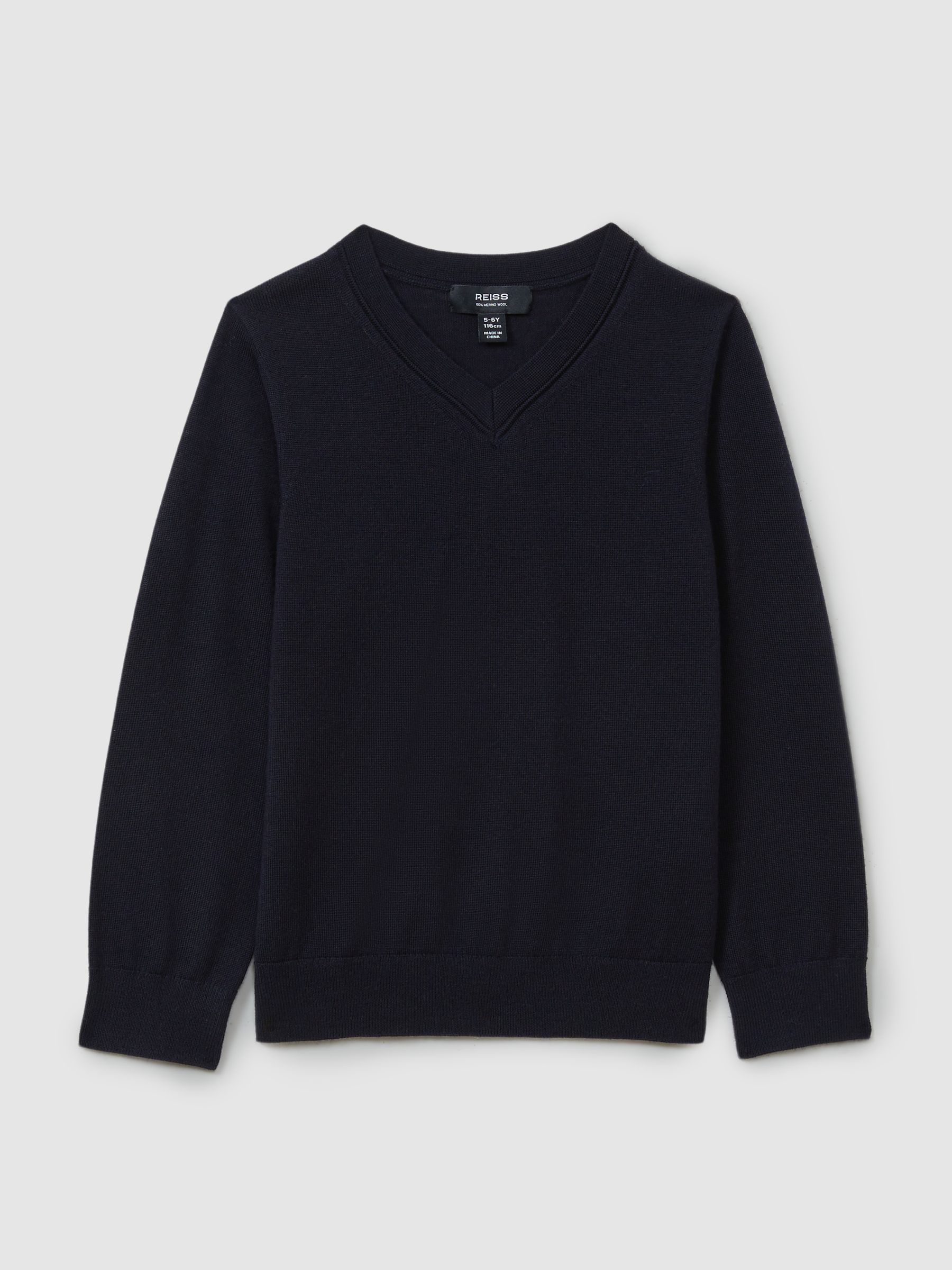 3-9 yrs Merino Wool V-Neck Jumper in Navy - Image 2 of 4